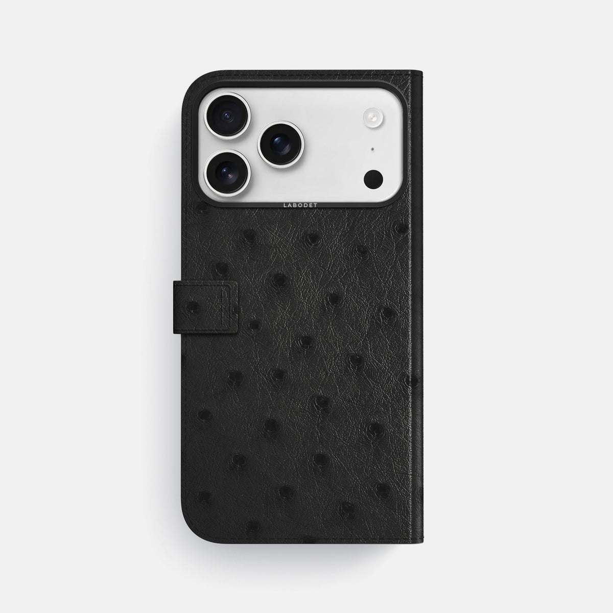 Folio Case with Clasp For iPhone 18 Pro Max In Ostrich -3 | Black-Black