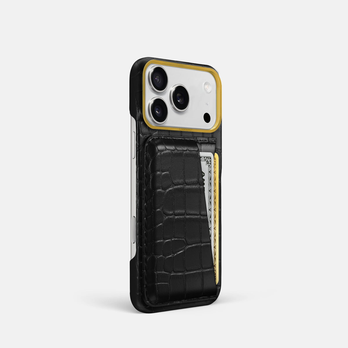 Double Card Case For iPhone 18 Pro In Alligator -2 | Black-Gold