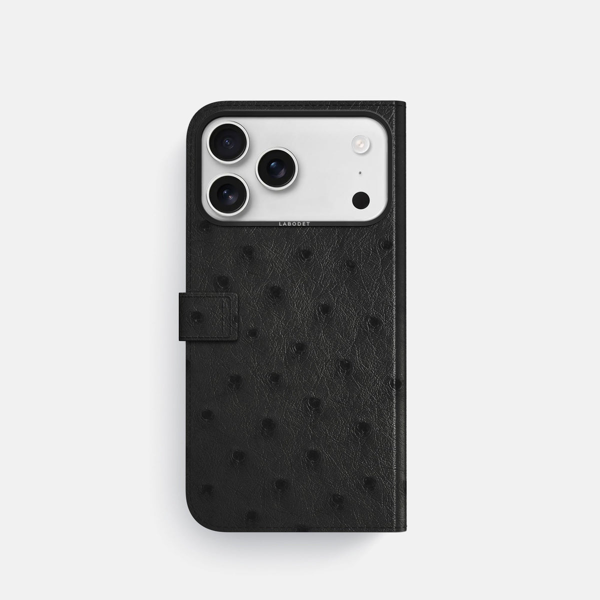 Folio Case with Clasp For iPhone 18 Pro In Ostrich -3 | Black-Black
