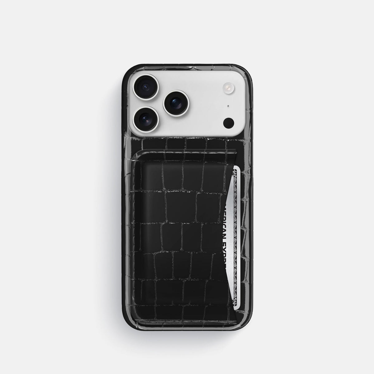 Slim Card Case For iPhone 18 Pro In Shiny Alligator -1 | Black