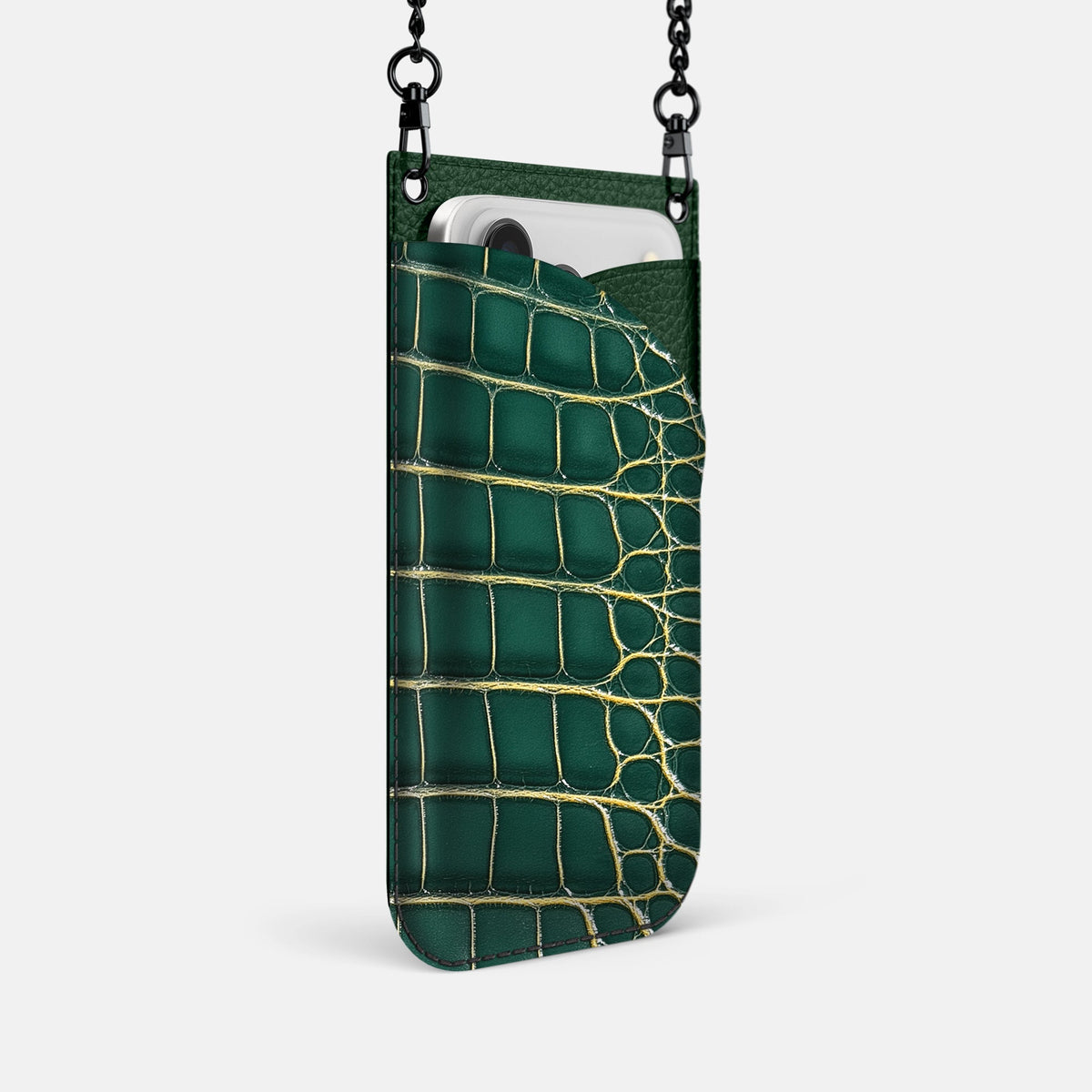 Crossbody Bag For iPhone 18 Pro In Patina Alligator -2 | Cambridge-Black