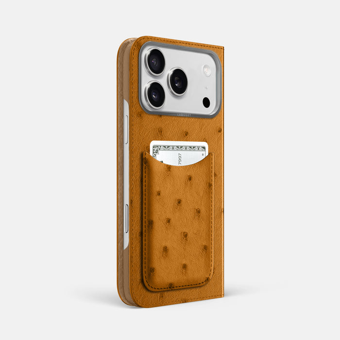 Folio Case with Card For iPhone 17 Pro Max In Ostrich -1 | Chestnut-Steel