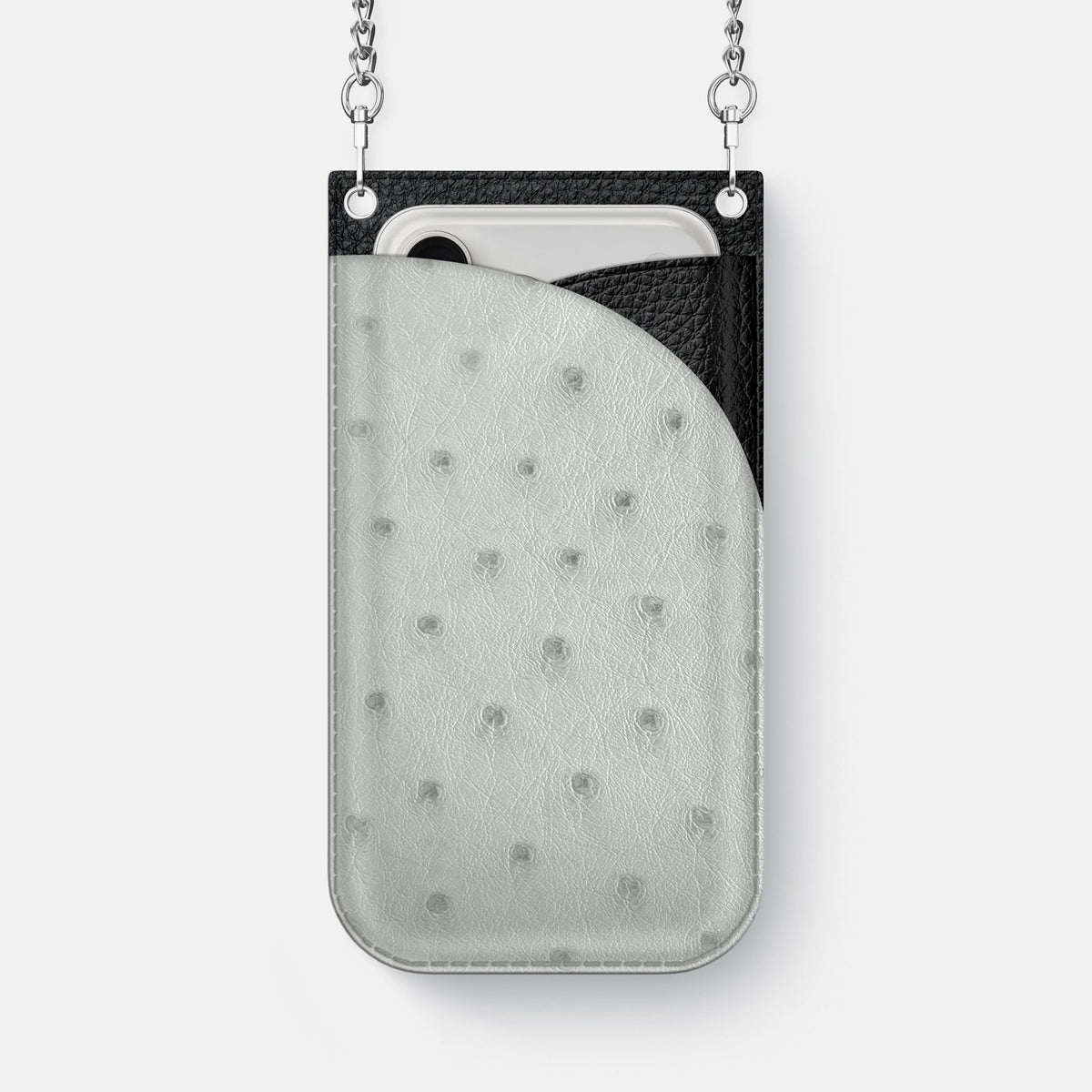 Crossbody Bag For iPhone 18 Pro Max In Ostrich -1 | White-Steel