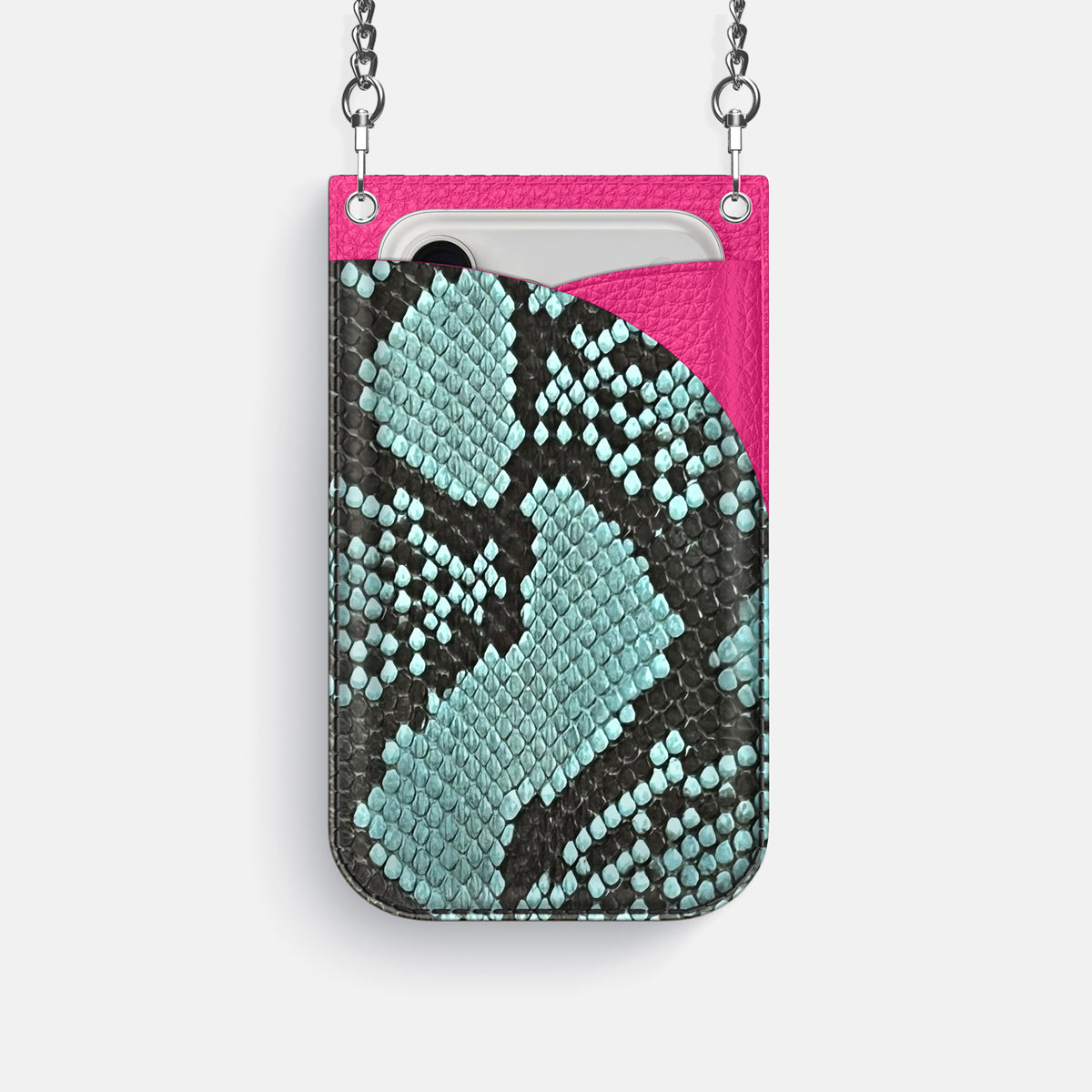 Crossbody Bag For iPhone 17 Pro In Deluxe Python -1 | Blue-Lagoon-Steel