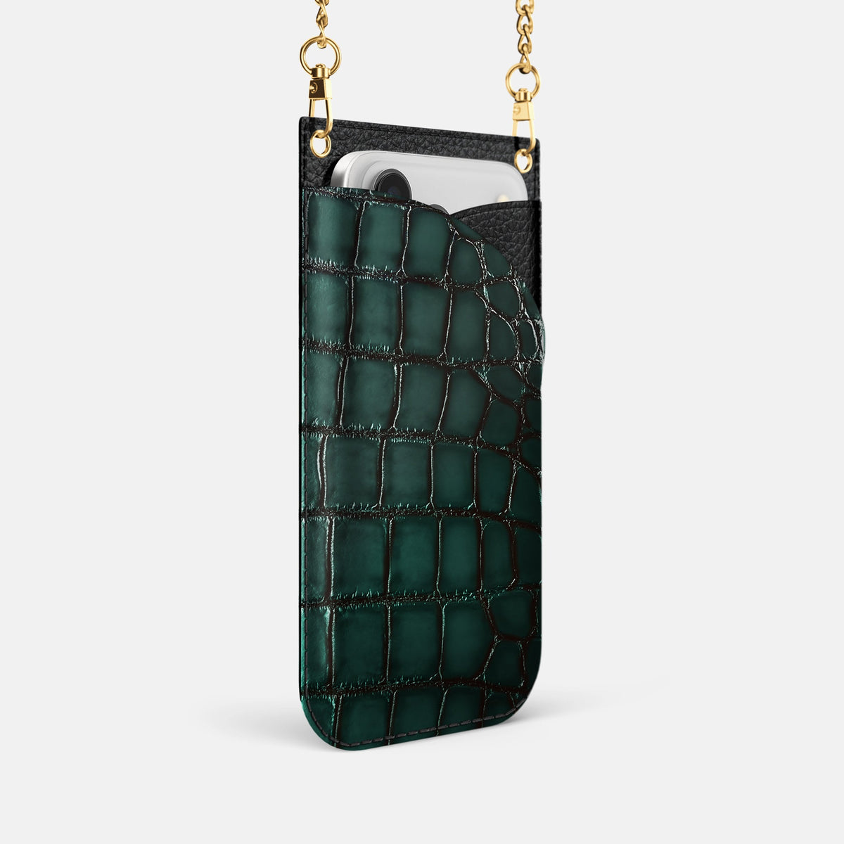 Crossbody Bag For iPhone 18 Pro In Patina Alligator -2 | Green-Gold