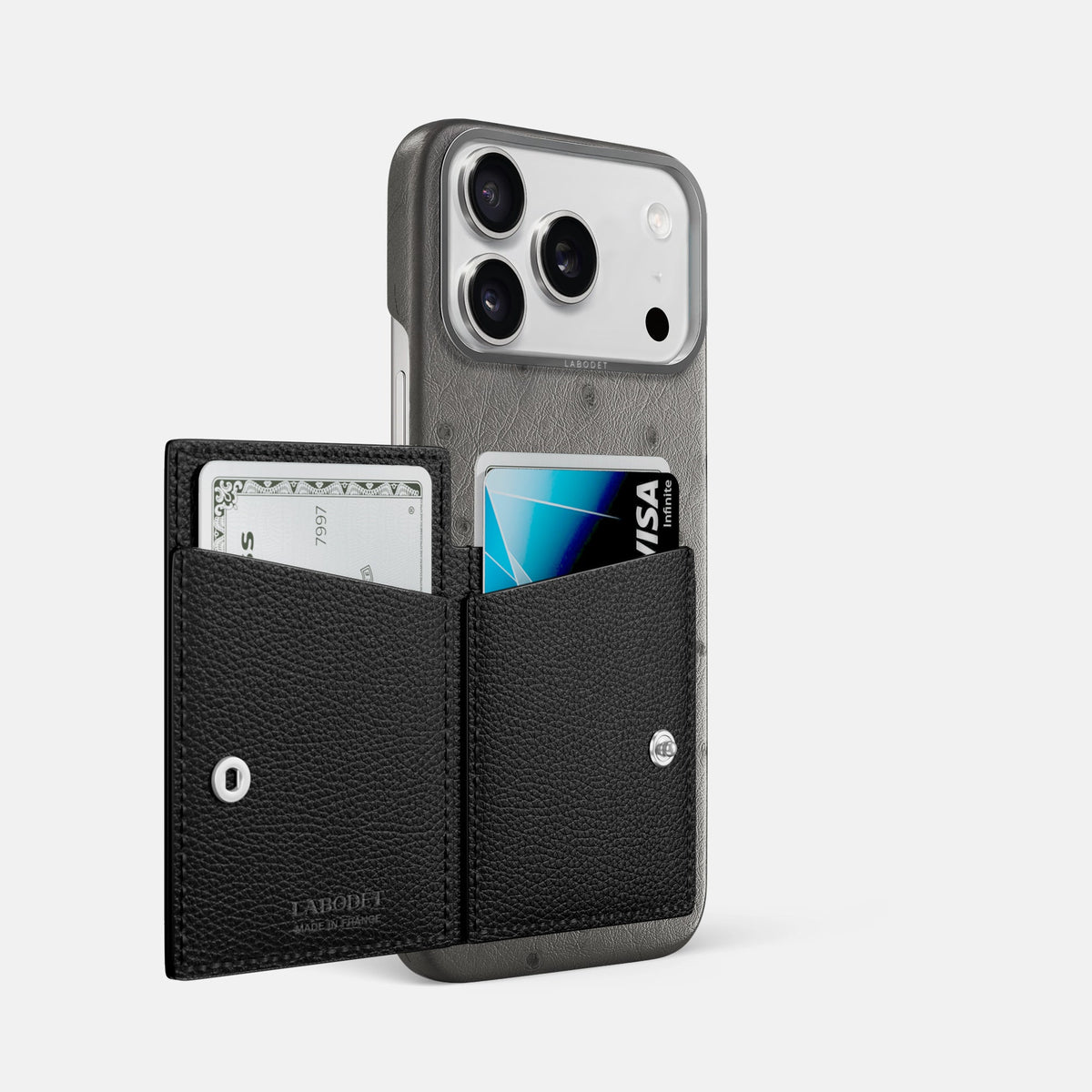 Bi-Fold Case For iPhone 18 Pro Max In Ostrich -2 | Grey-Steel