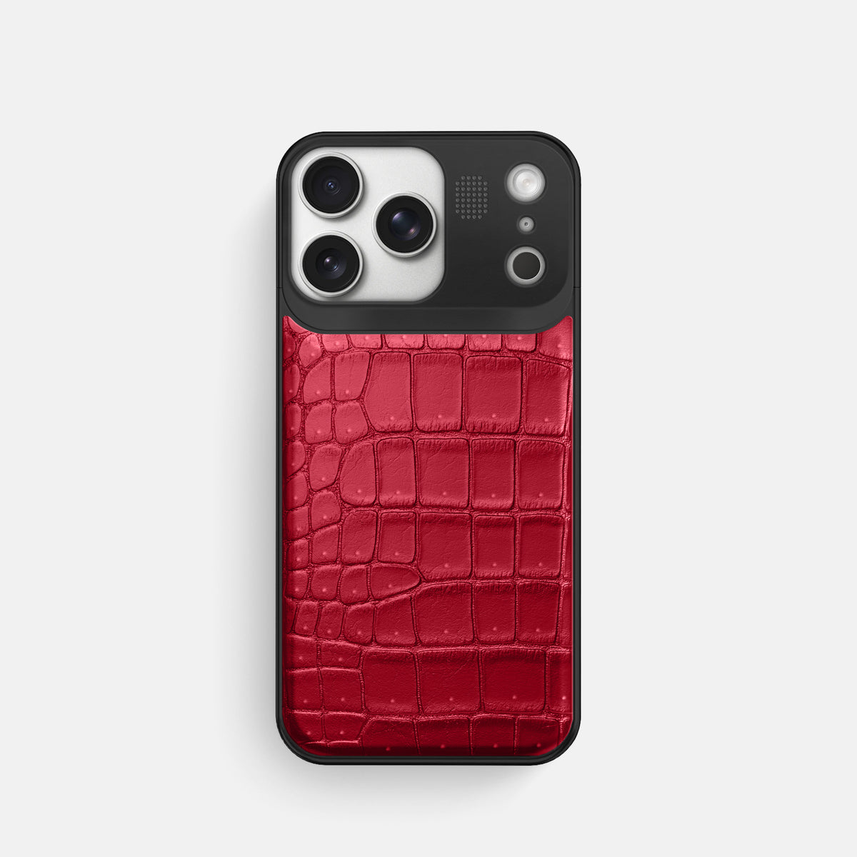 Metal Case For iPhone 17 Pro In Porosus Crocodile -1 | Burgundy-Black