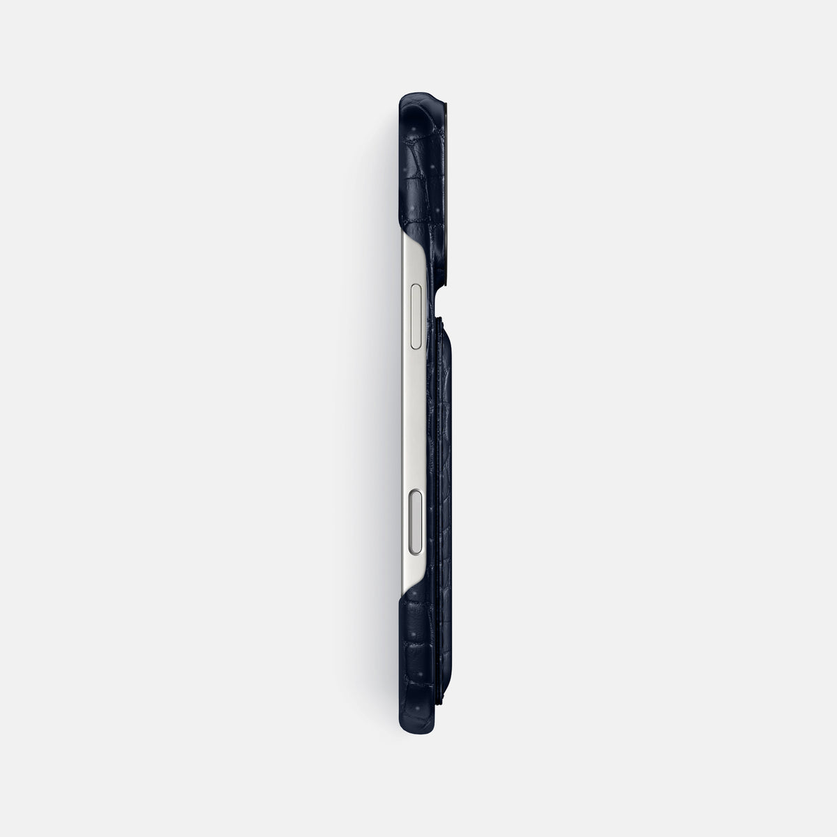 Double Card Case For iPhone 17 Pro Max In Porosus Crocodile -3 | Deep-Blue-Sea-Black