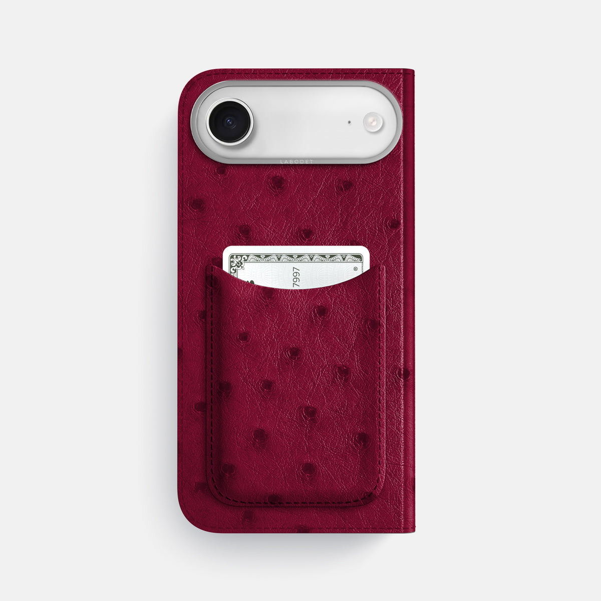 Folio Case with Card For iPhone 17 Air In Ostrich -3 | Bordeaux-Steel