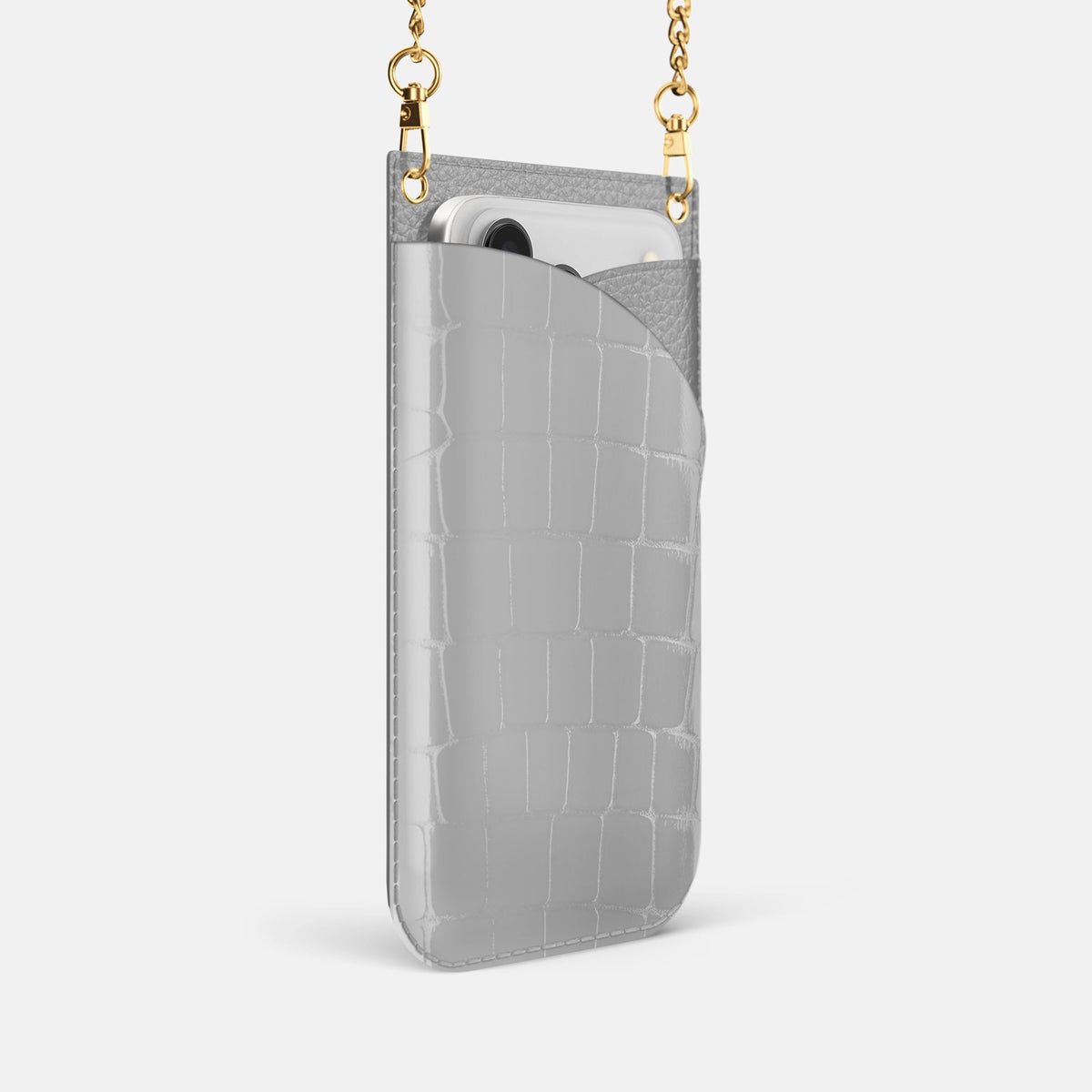 Crossbody Bag For iPhone 18 Pro In Shiny Alligator -2 | White-Gold
