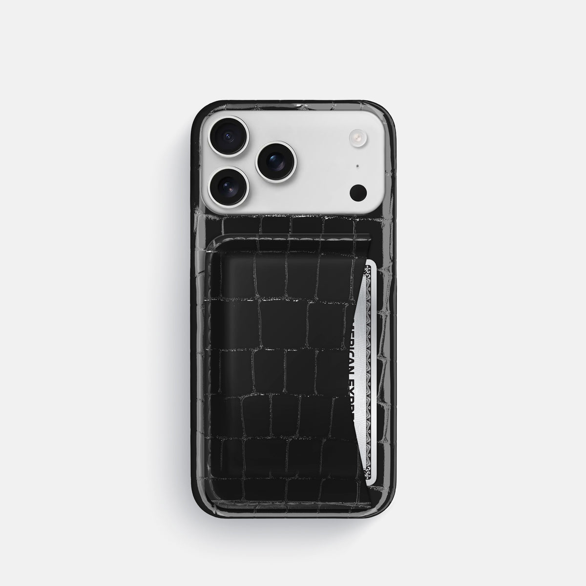 Slim Card Case For iPhone 17 Pro In Shiny Alligator -1 | Black