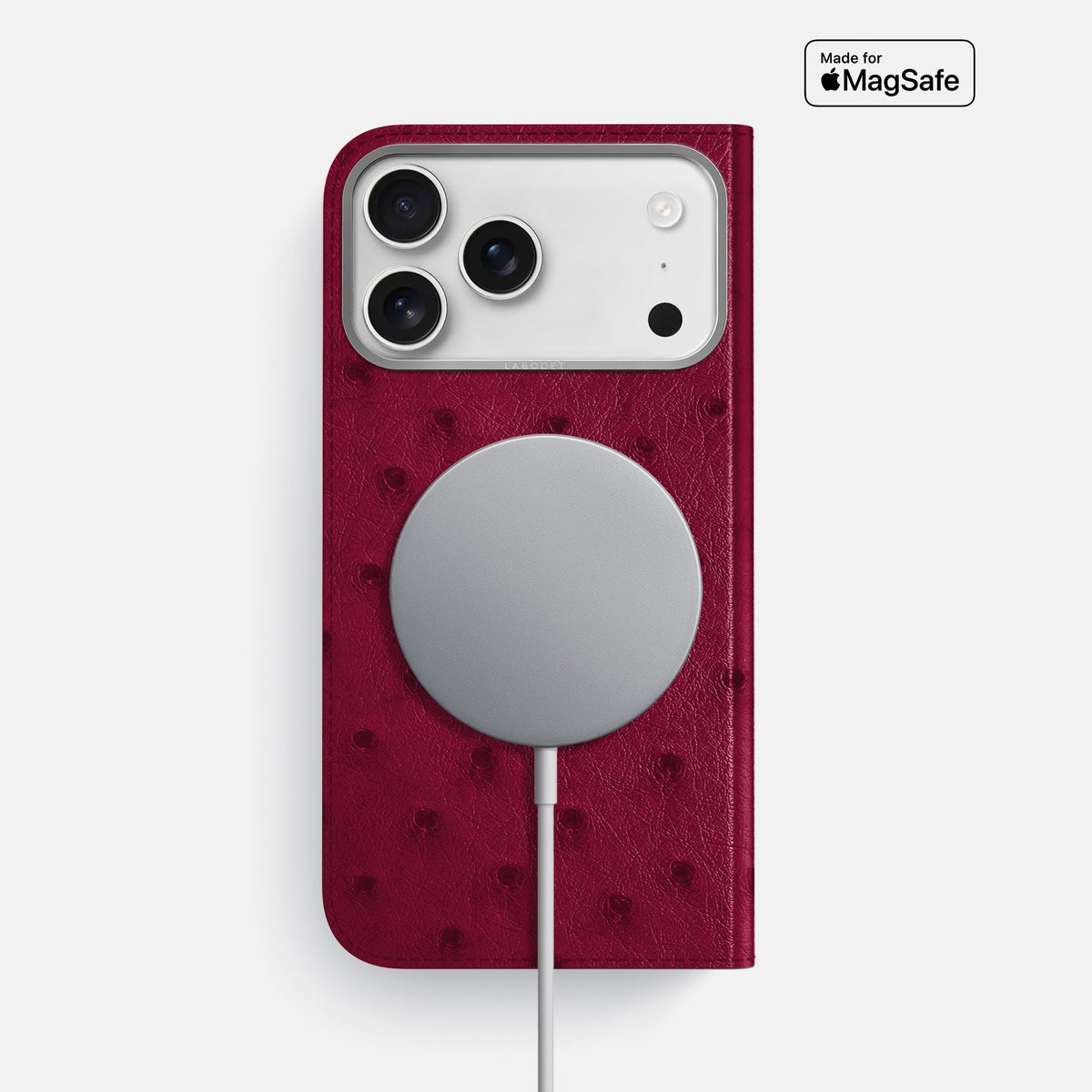 Folio Case For iPhone 18 Pro Max In Ostrich -3 | Bordeaux-Steel