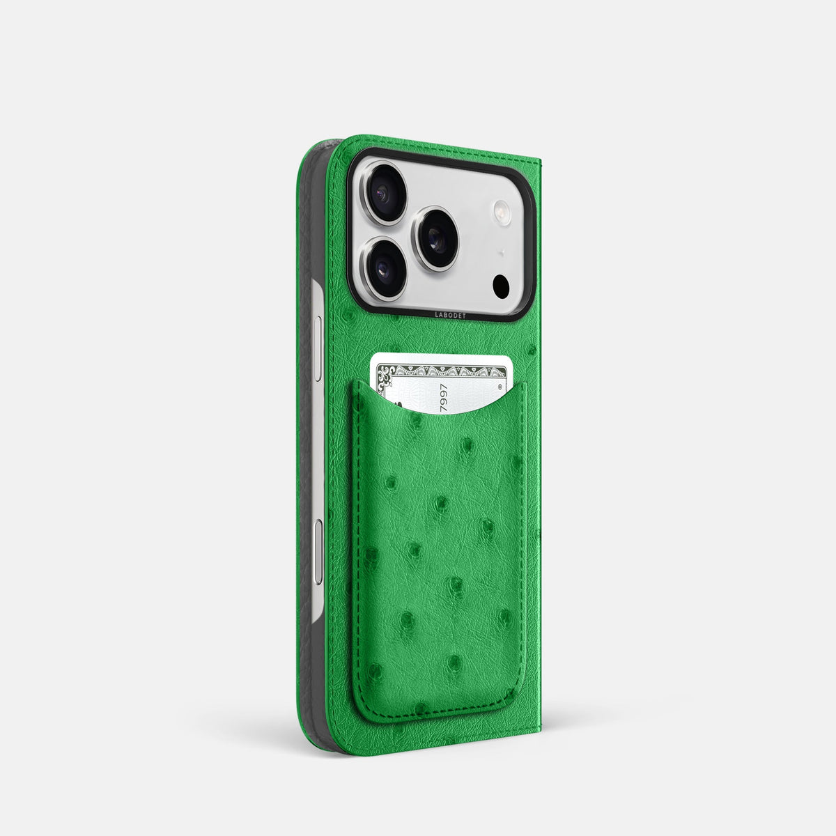 Folio Case with Card For iPhone 18 Pro In Ostrich -1 | Kentucky-Green-Black