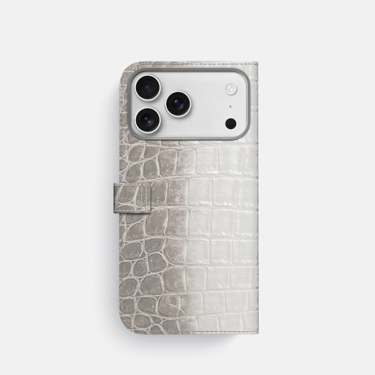 Folio Case with Clasp For iPhone 17 Pro In Himalayan Crocodile -3 | Grey-Steel