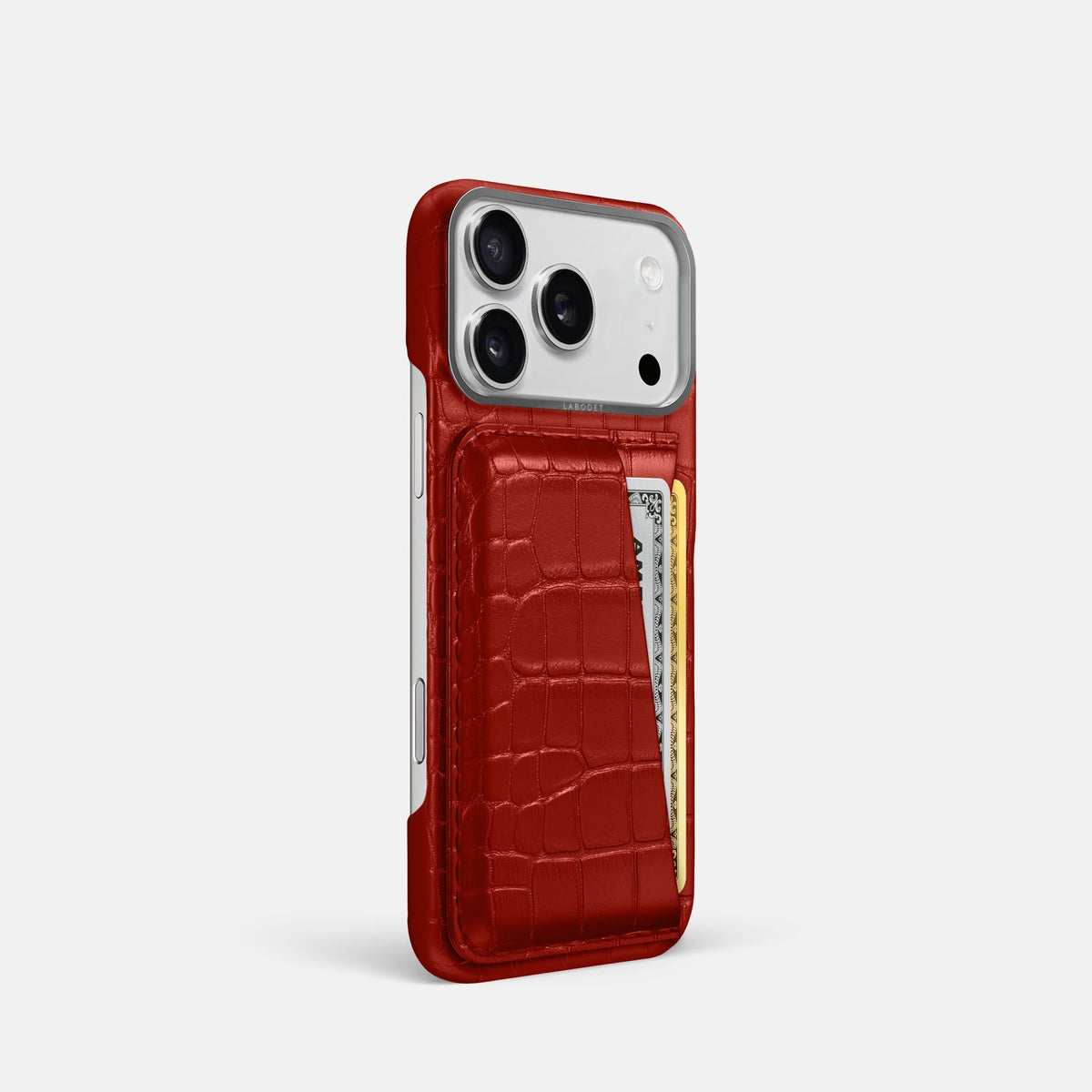 Double Card Case For iPhone 18 Pro In Alligator -2 | Red-Steel