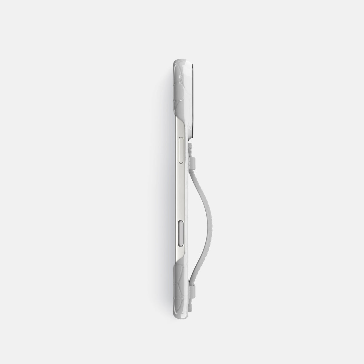 Center Handle For iPhone 17 Pro In Shiny Alligator -2 | White-Steel