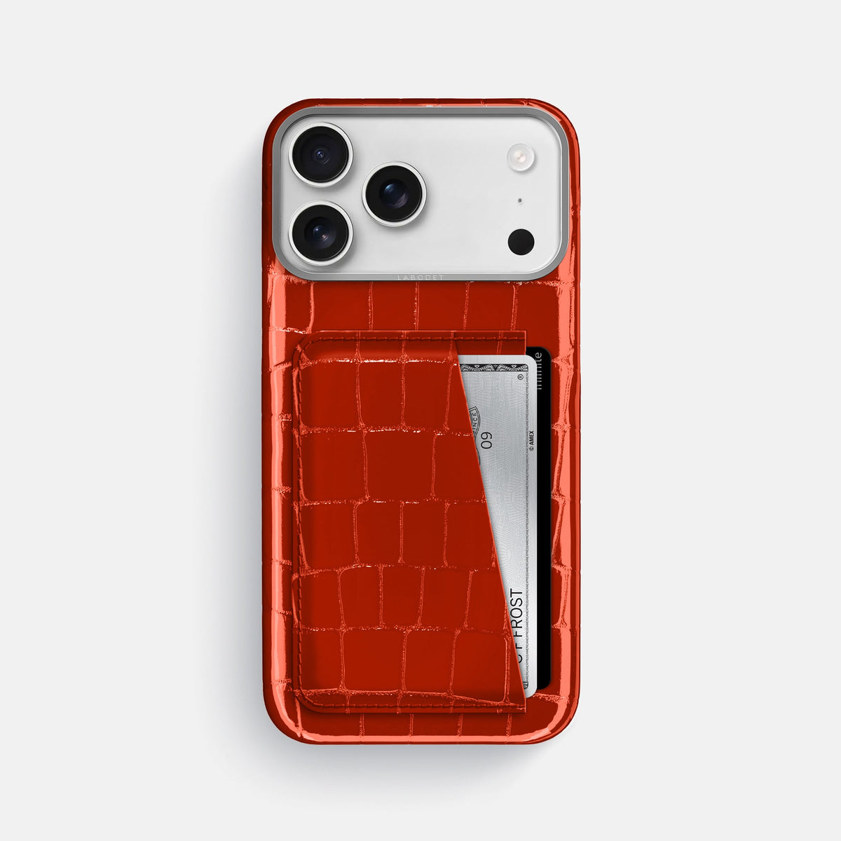 Double Card Case For iPhone 18 Pro Max In Shiny Alligator -1 | Orange-Steel