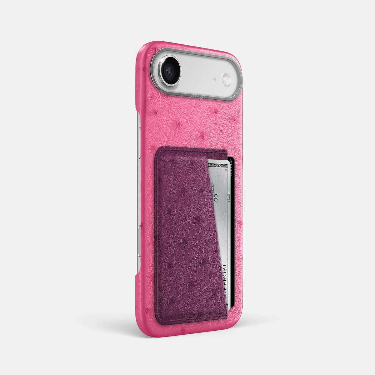 Double Card Case Coloré For iPhone 17 Air In Ostrich -2 | Pink-Steel