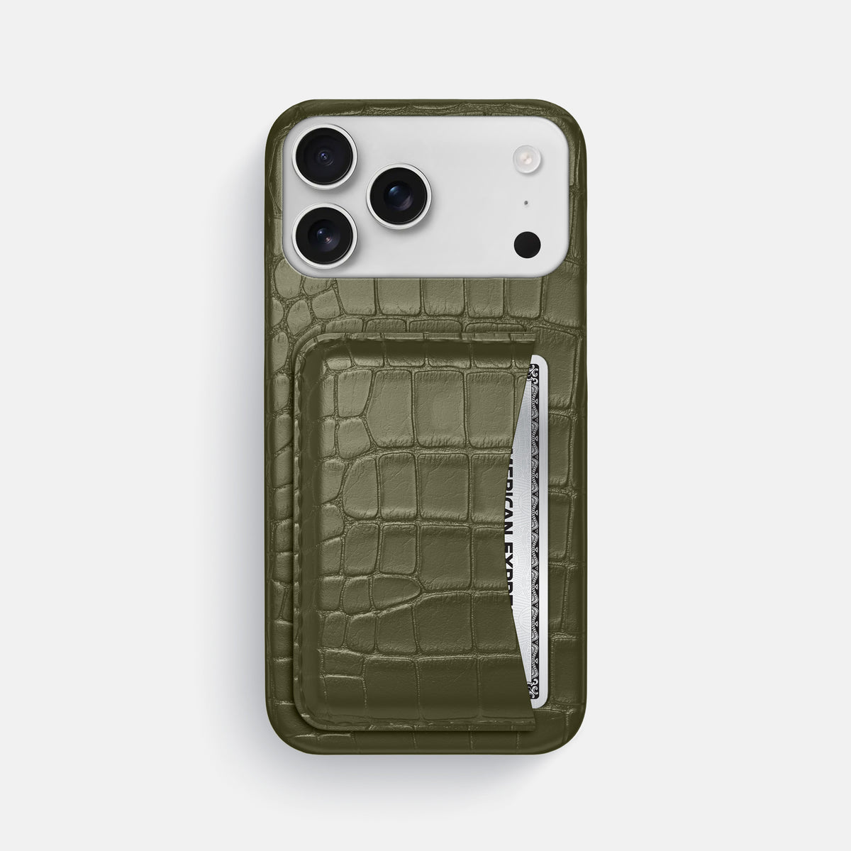 Slim Card Case For iPhone 17 Pro Max In Alligator -1 | Kaki-Green