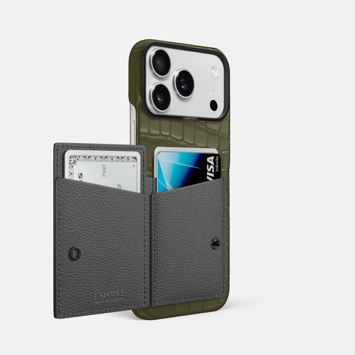 Bi-Fold Case For iPhone 18 Pro Max In Alligator -2 | Kaki-Green-Black