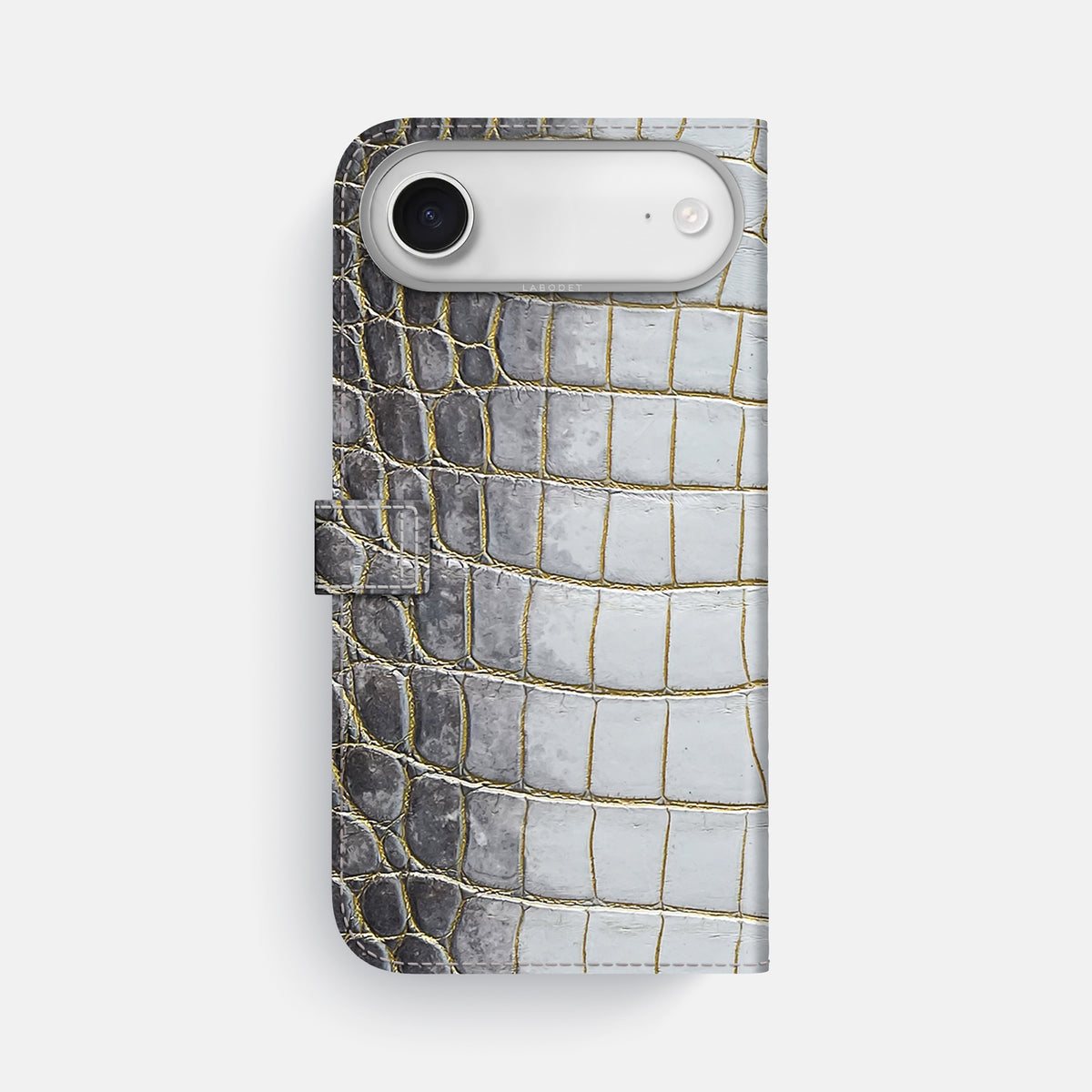 Folio Case with Clasp For iPhone 17 Air In Himalayan Crocodile -3 | Gold-Steel