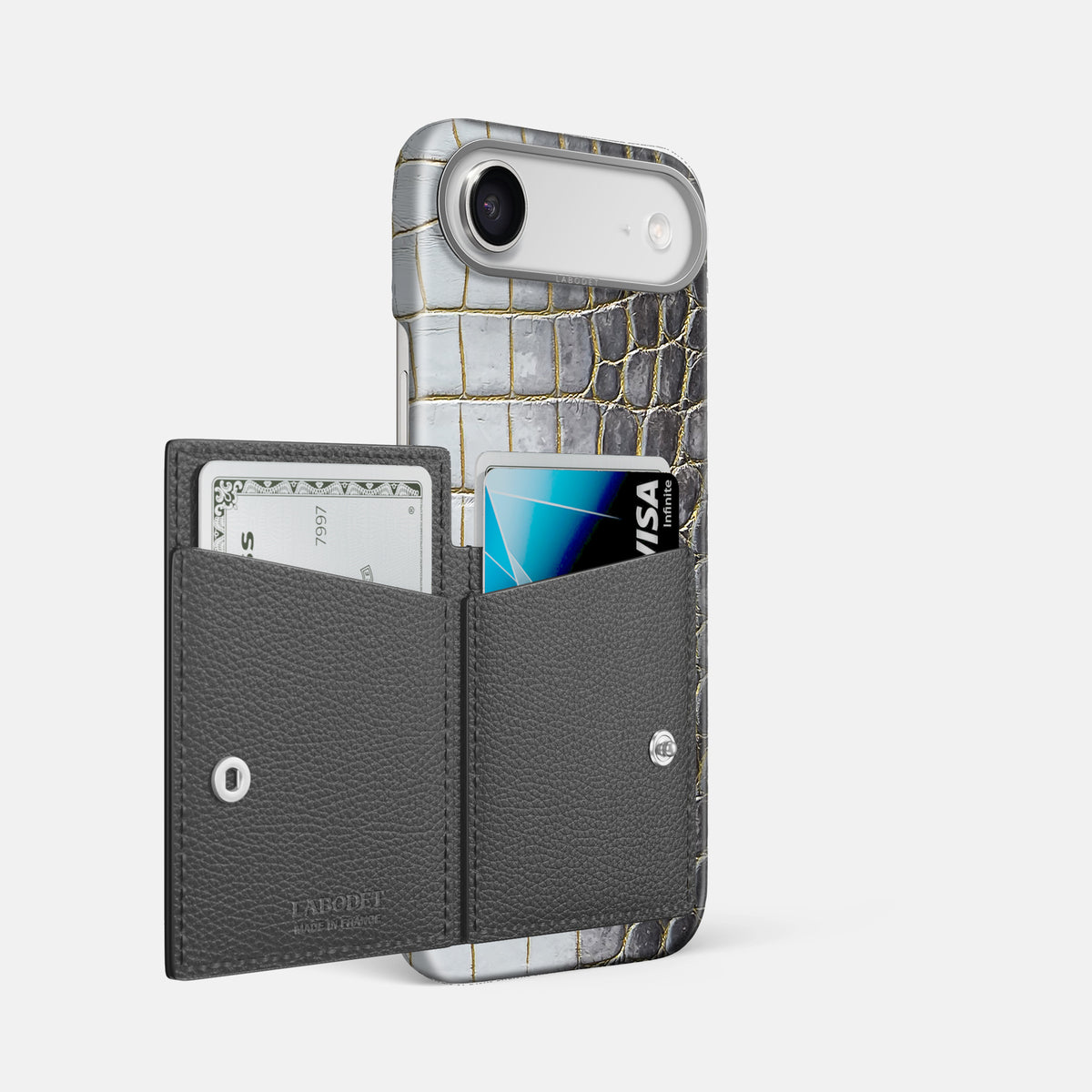 Bi-Fold Case For iPhone 17 Air In Himalayan Crocodile -2 | Gold-Steel
