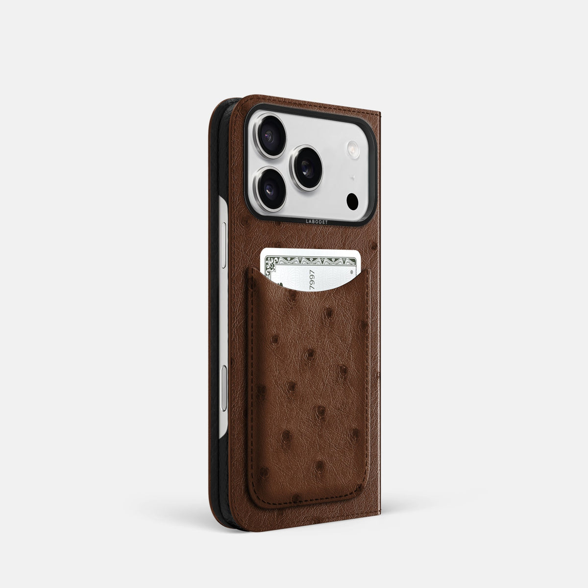 Folio Case with Card For iPhone 18 Pro In Ostrich -1 | Chocolate-Black