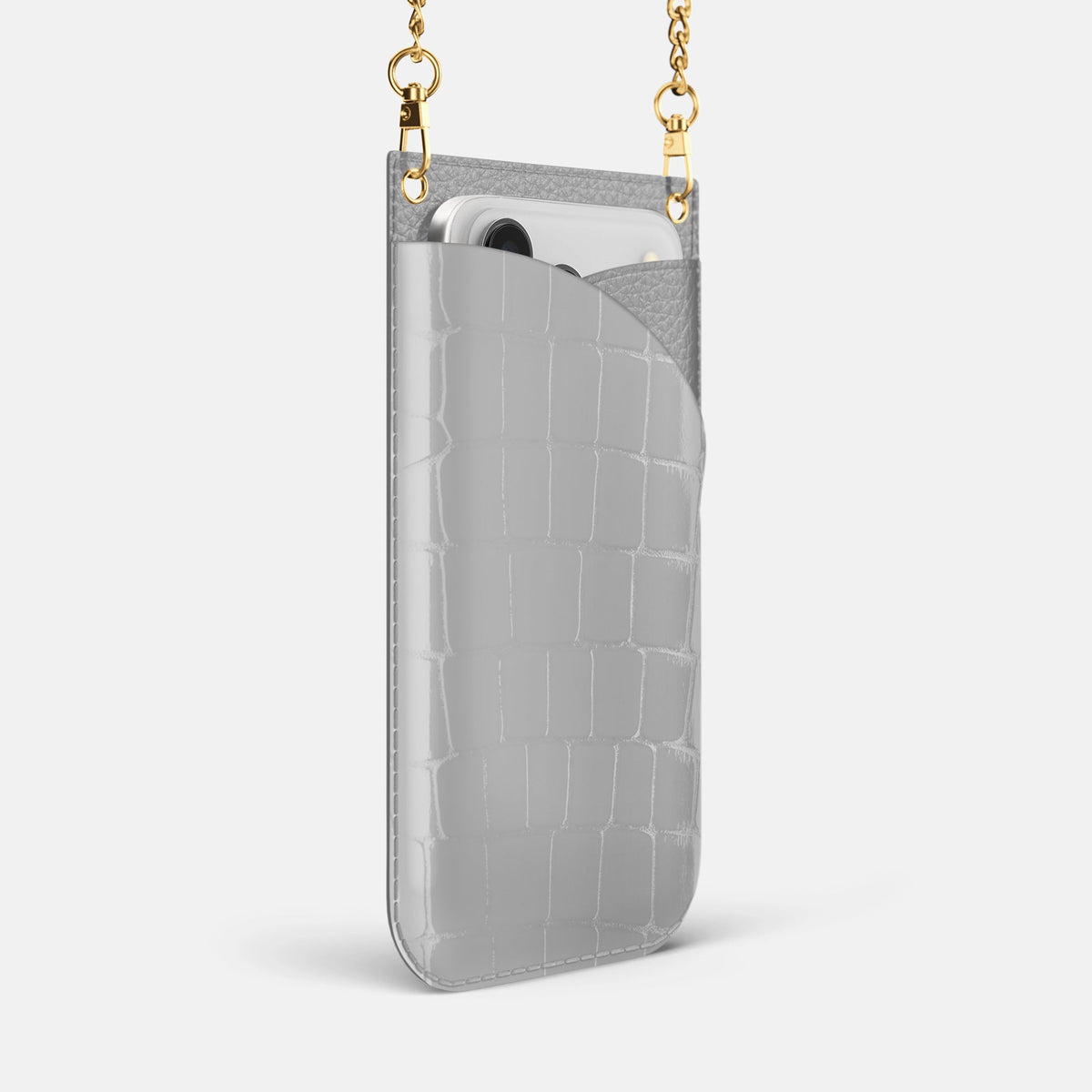 Crossbody Bag For iPhone 18 Pro Max In Shiny Alligator -2 | White-Gold