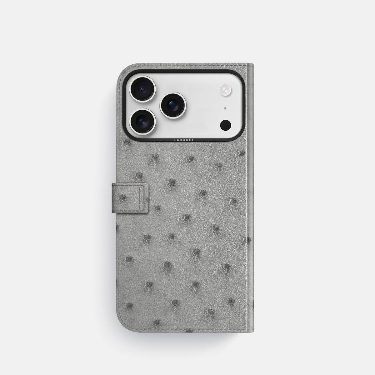 Folio Case with Clasp For iPhone 18 Pro In Ostrich -3 | Silver-Black