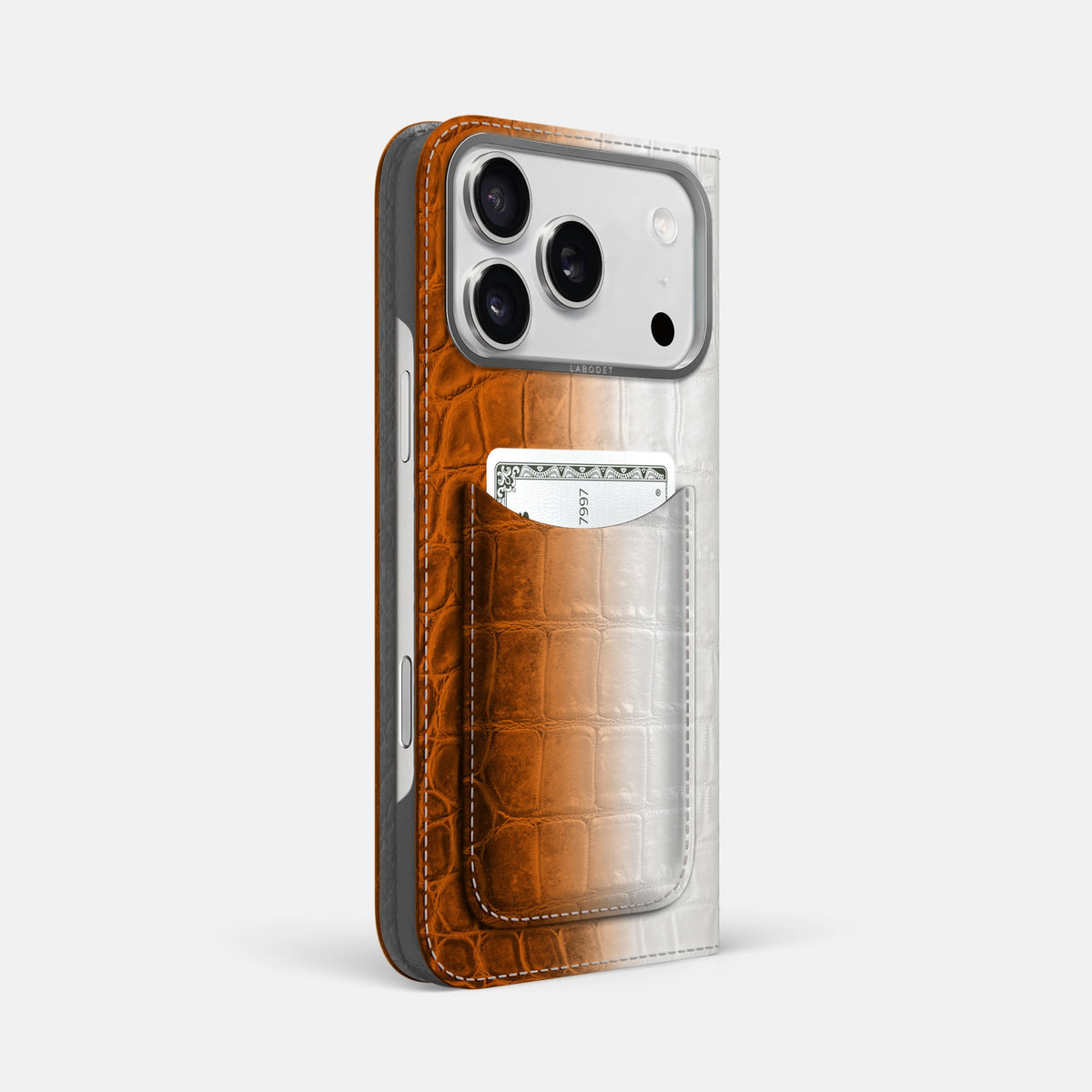 Folio Case with Card For iPhone 18 Pro Max In Himalayan Crocodile -1 | Orange-Steel