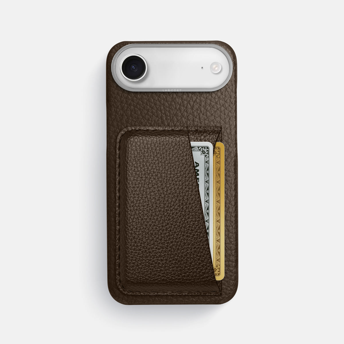 Double Card Case For iPhone 17 Air In Calf -1 | Dark-Brown-Steel