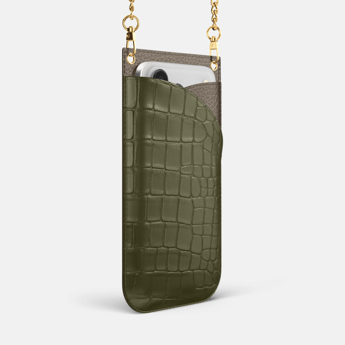 Crossbody Bag For iPhone 17 Pro In Alligator -2 | Kaki-Green-Gold