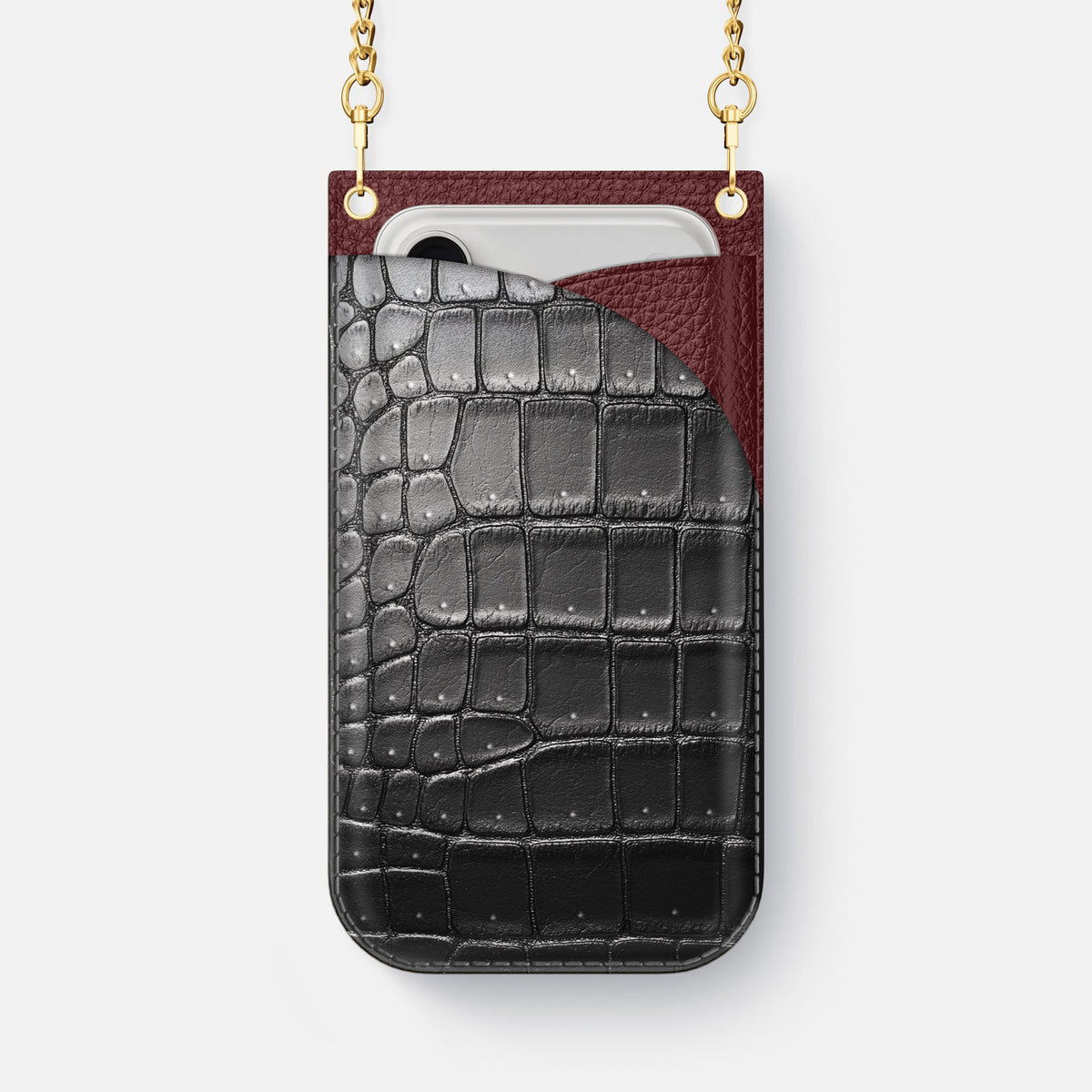 Crossbody Bag For iPhone 18 Pro Max In Porosus Crocodile -1 | Shiny-Black-Gold