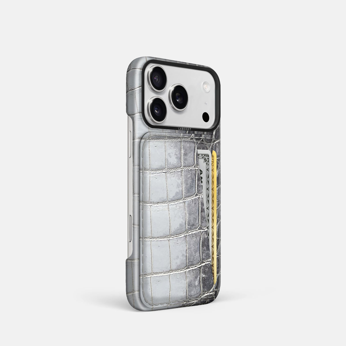 Double Card Case For iPhone 18 Pro In Himalayan Crocodile -2 | Silver-Black