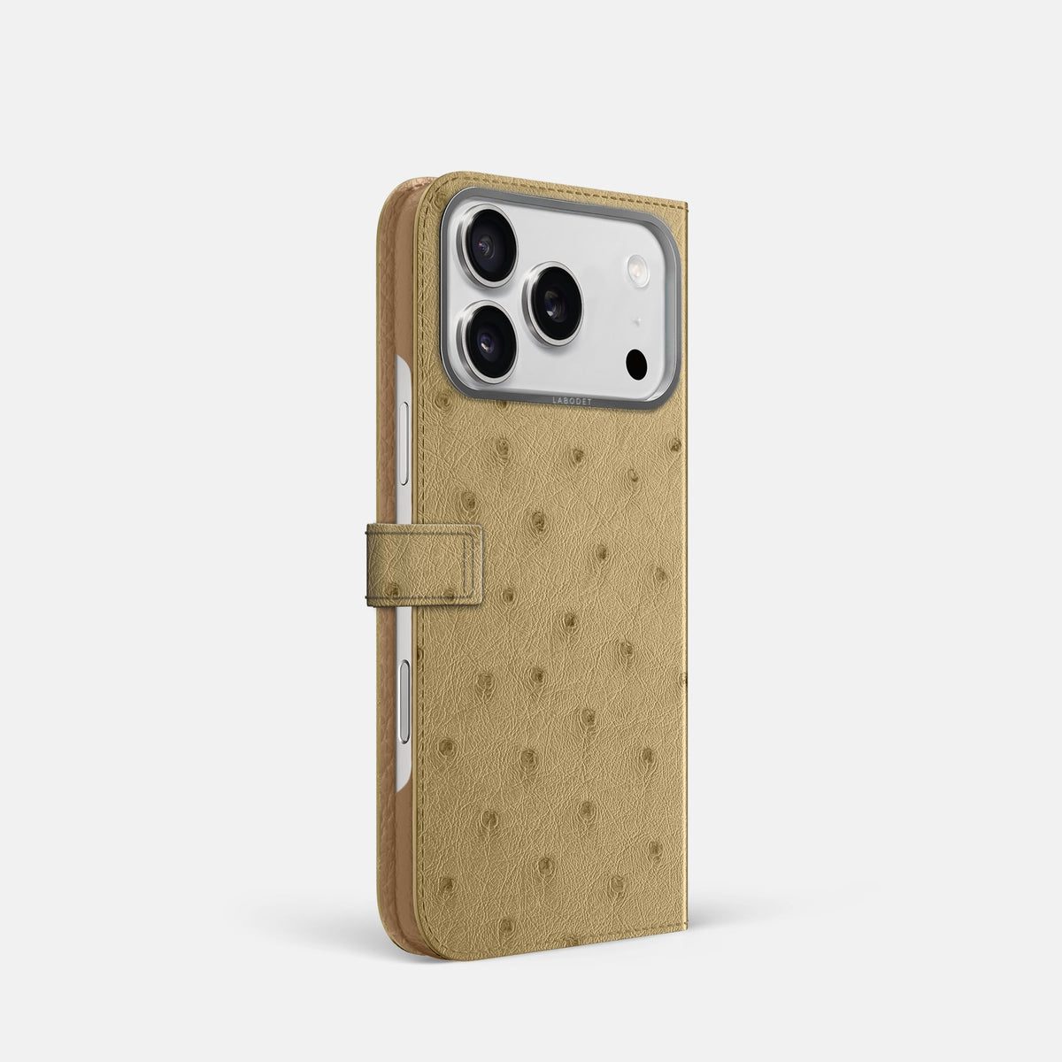 Folio Case with Clasp For iPhone 18 Pro In Ostrich -1 | Desert-Sand-Steel