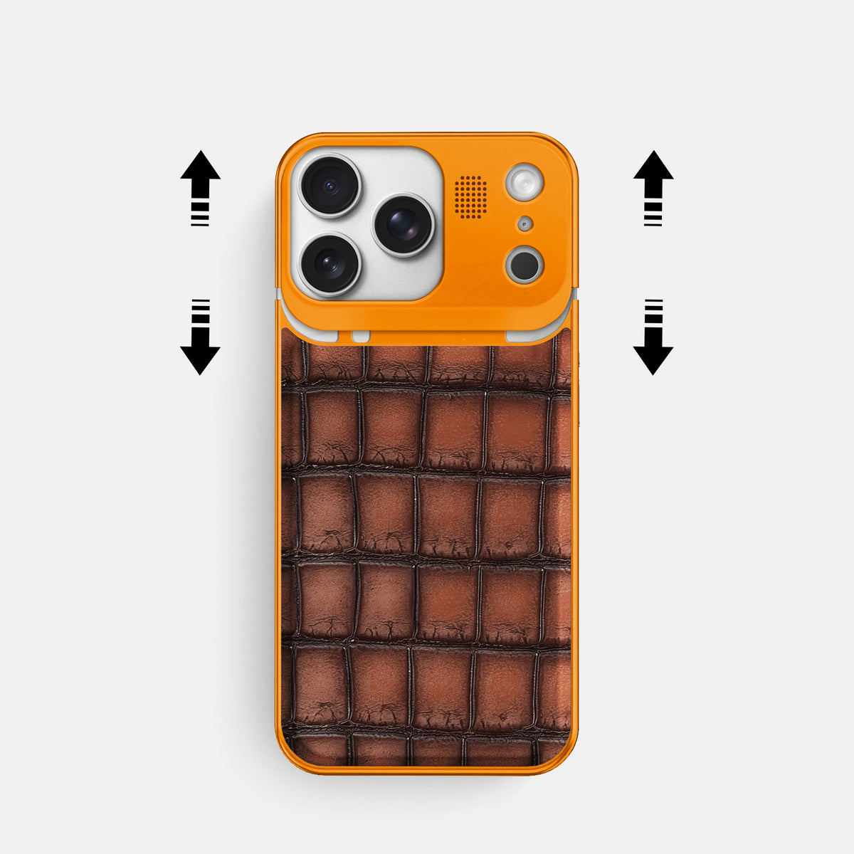 Metal Case For iPhone 17 Pro In Patina Alligator -2 | Baobab-Orange
