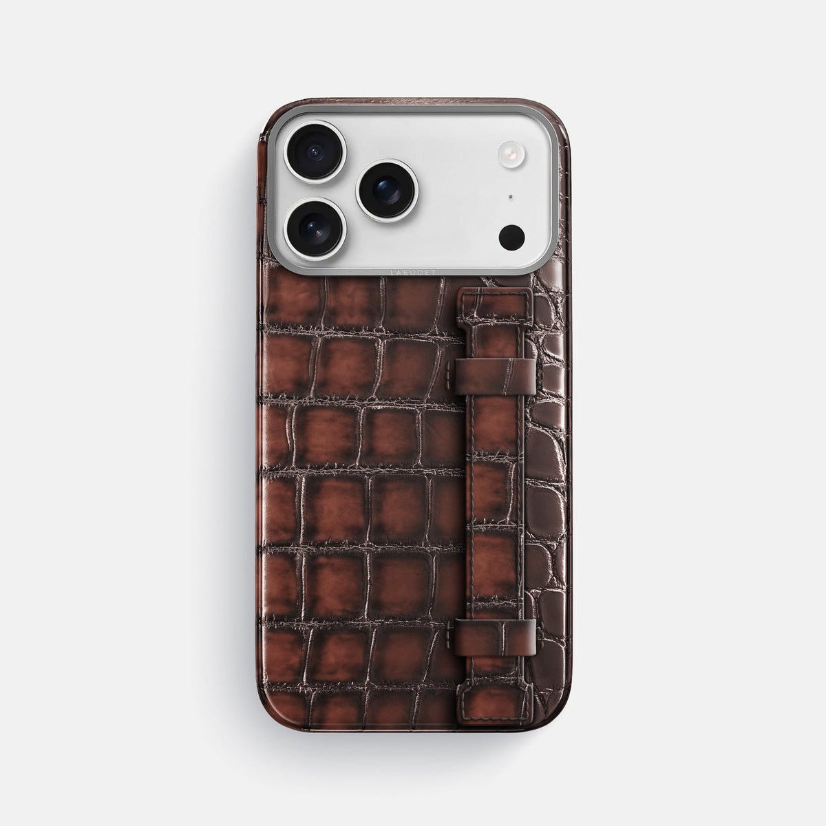 Handle Case For iPhone 18 Pro Max In Patina Alligator -1 | Havana-Brown-Steel