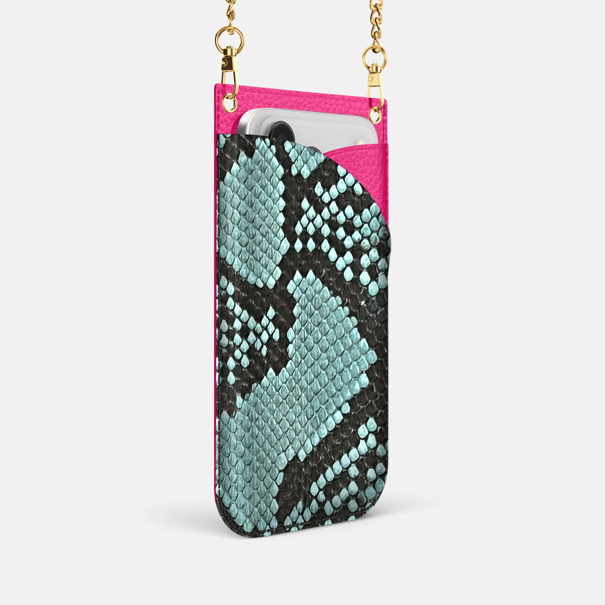 Crossbody Bag For iPhone 18 Pro In Deluxe Python -2 | Blue-Lagoon-Gold