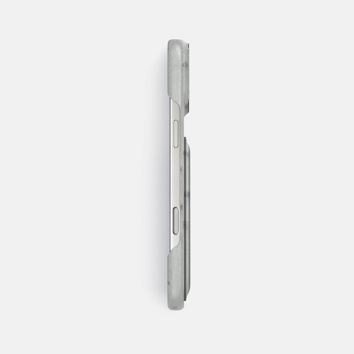 Double Card Case For iPhone 17 Pro Max In Ostrich -3 | White-Steel