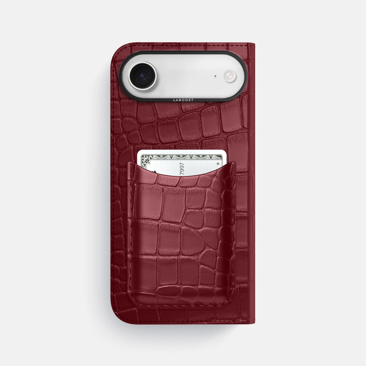 Folio Case with Card For iPhone 17 Air In Alligator -3 | Burgundy-Black