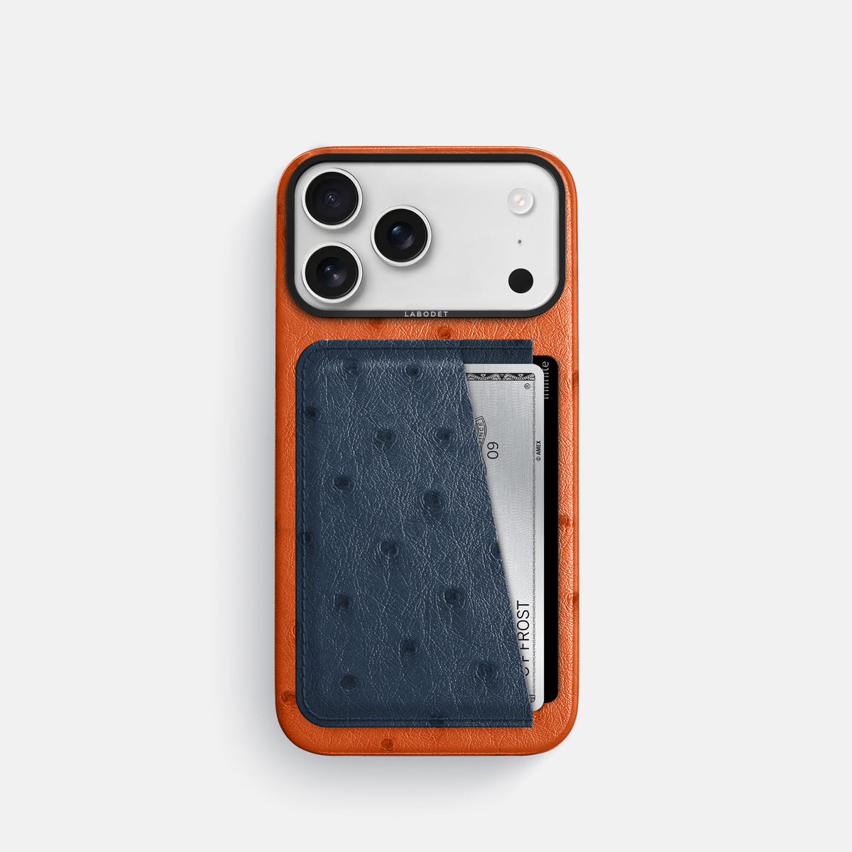 Double Card Case Coloré For iPhone 17 Pro In Ostrich -1 | Orange-Black