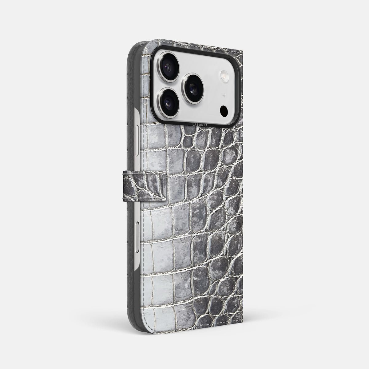 Folio Case with Clasp For iPhone 17 Pro Max In Himalayan Crocodile -1 | Silver-Black