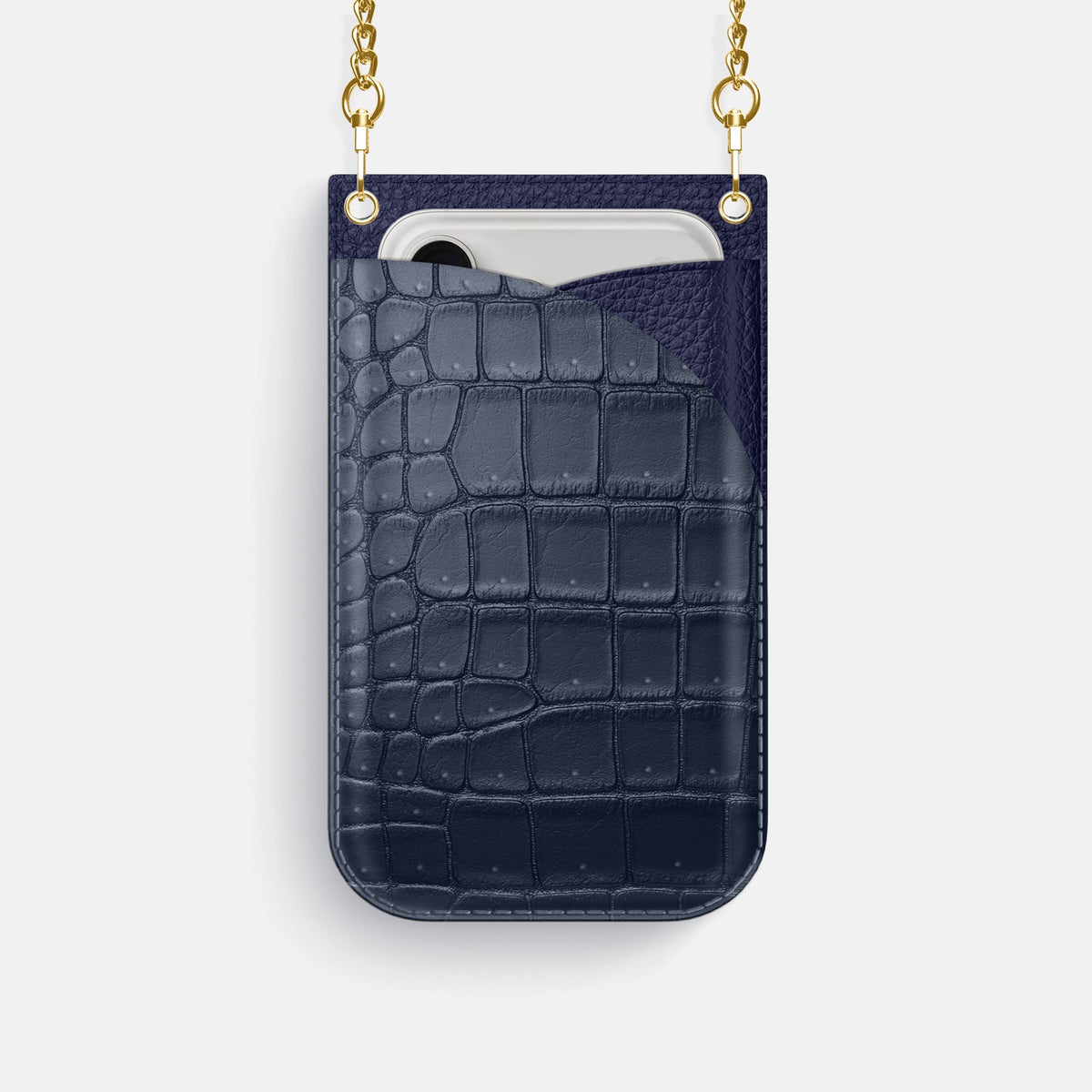 Crossbody Bag For iPhone 18 Pro In Porosus Crocodile -1 | Deep-Blue-Sea-Gold