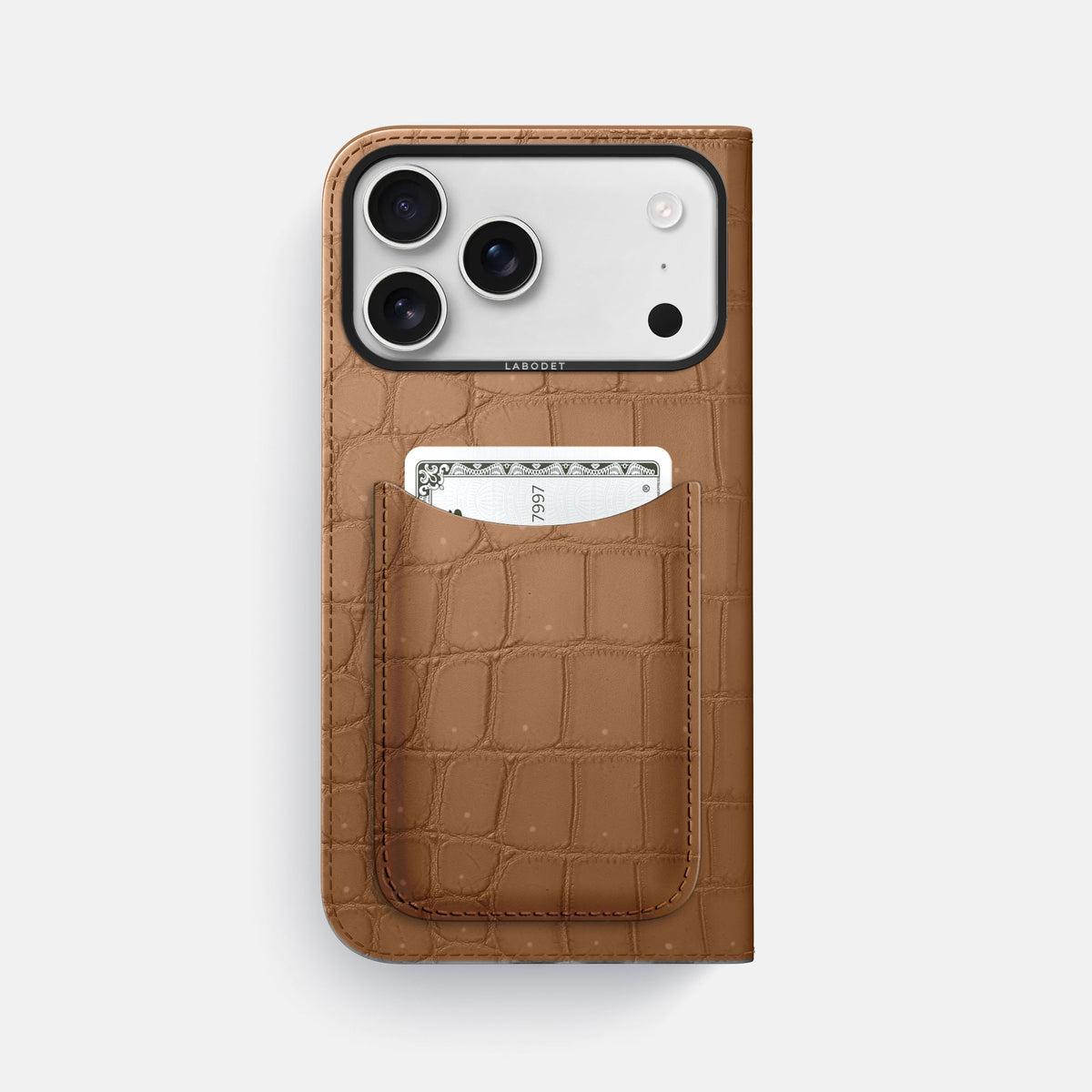Folio Case with Card For iPhone 18 Pro Max In Porosus Crocodile -3 | Milk-Chocolate-Black