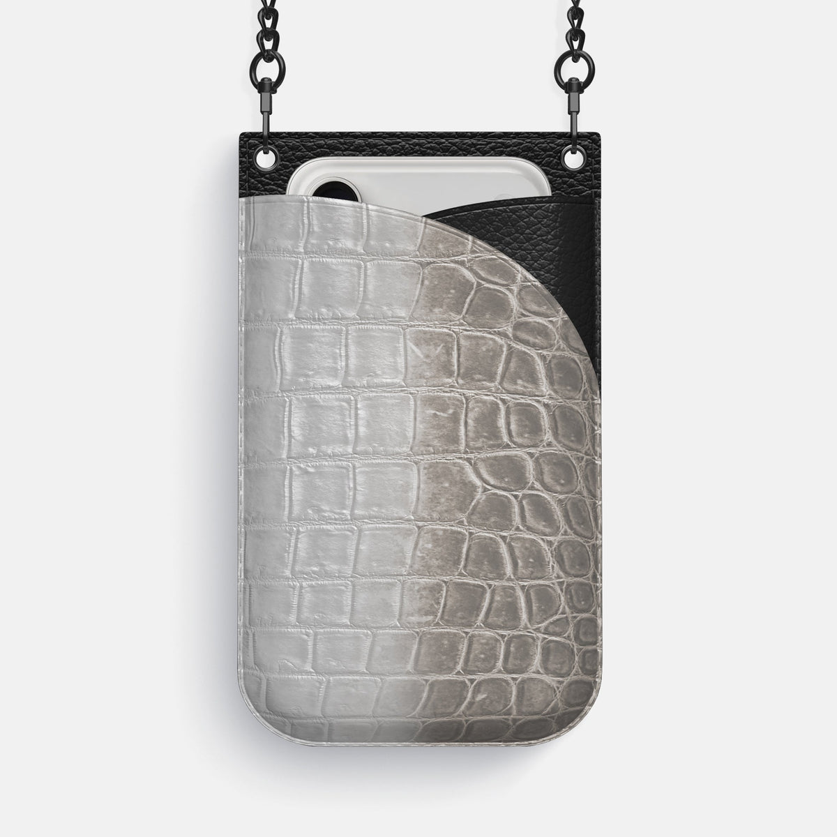Crossbody Bag For iPhone 18 Pro Max In Himalayan Crocodile -1 | Grey-Black