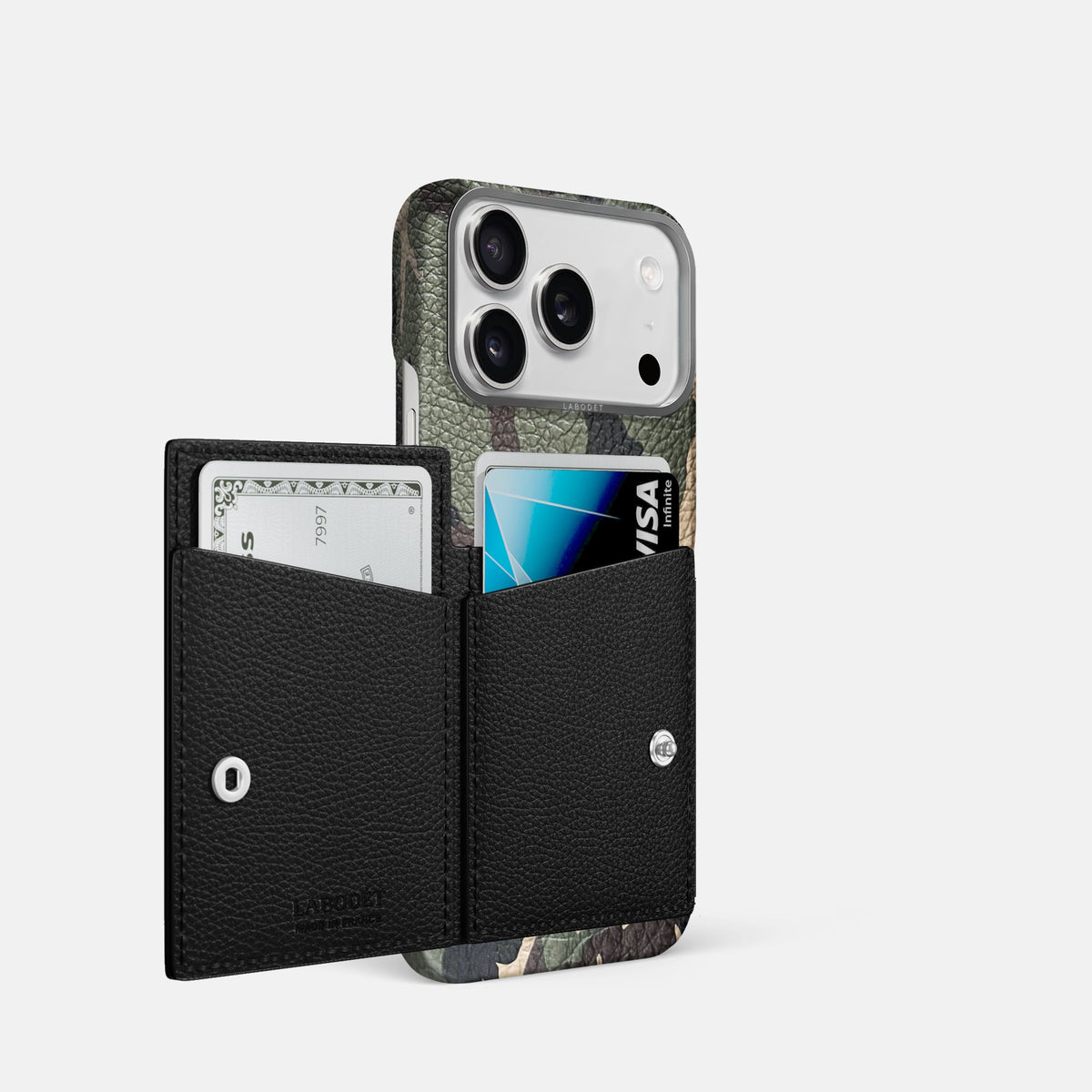 Bi-Fold Case For iPhone 18 Pro In Calf -2 | Camouflage-Steel