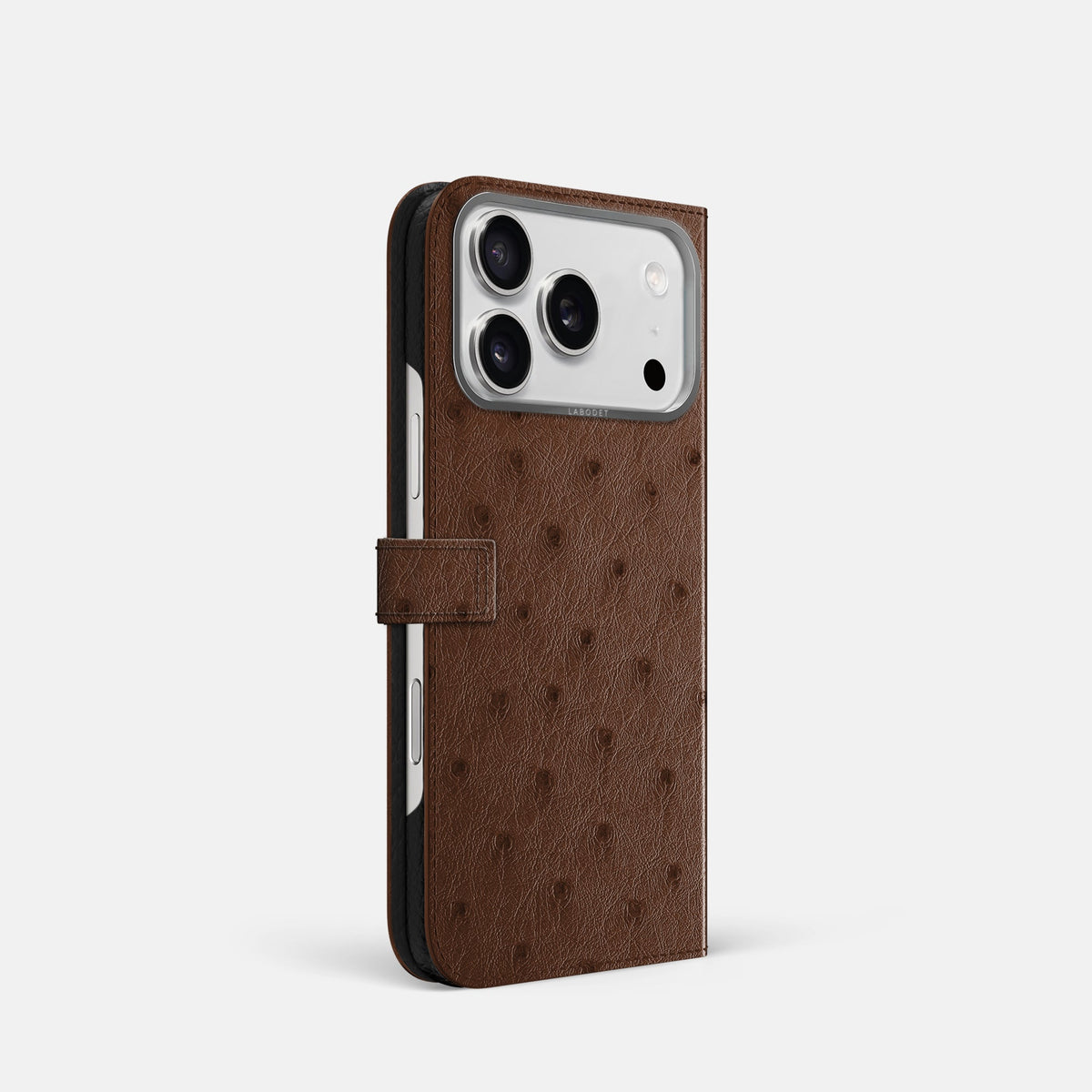 Folio Case with Clasp For iPhone 18 Pro In Ostrich -1 | Chocolate-Steel
