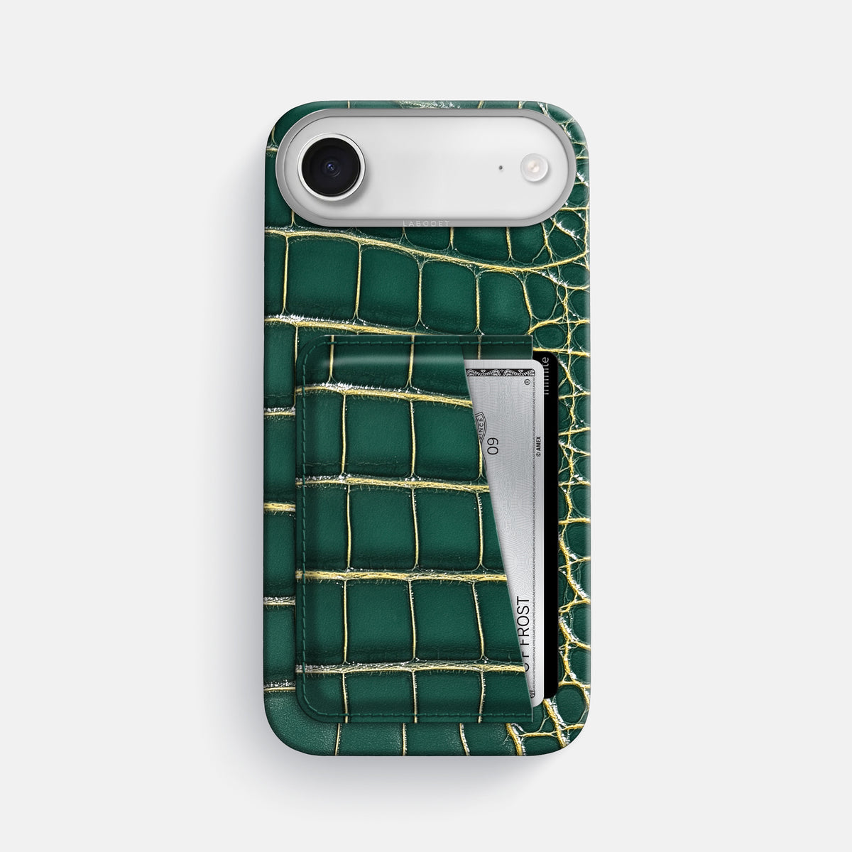 Double Card Case For iPhone 17 Air In Patina Alligator -1 | Cambridge-Steel