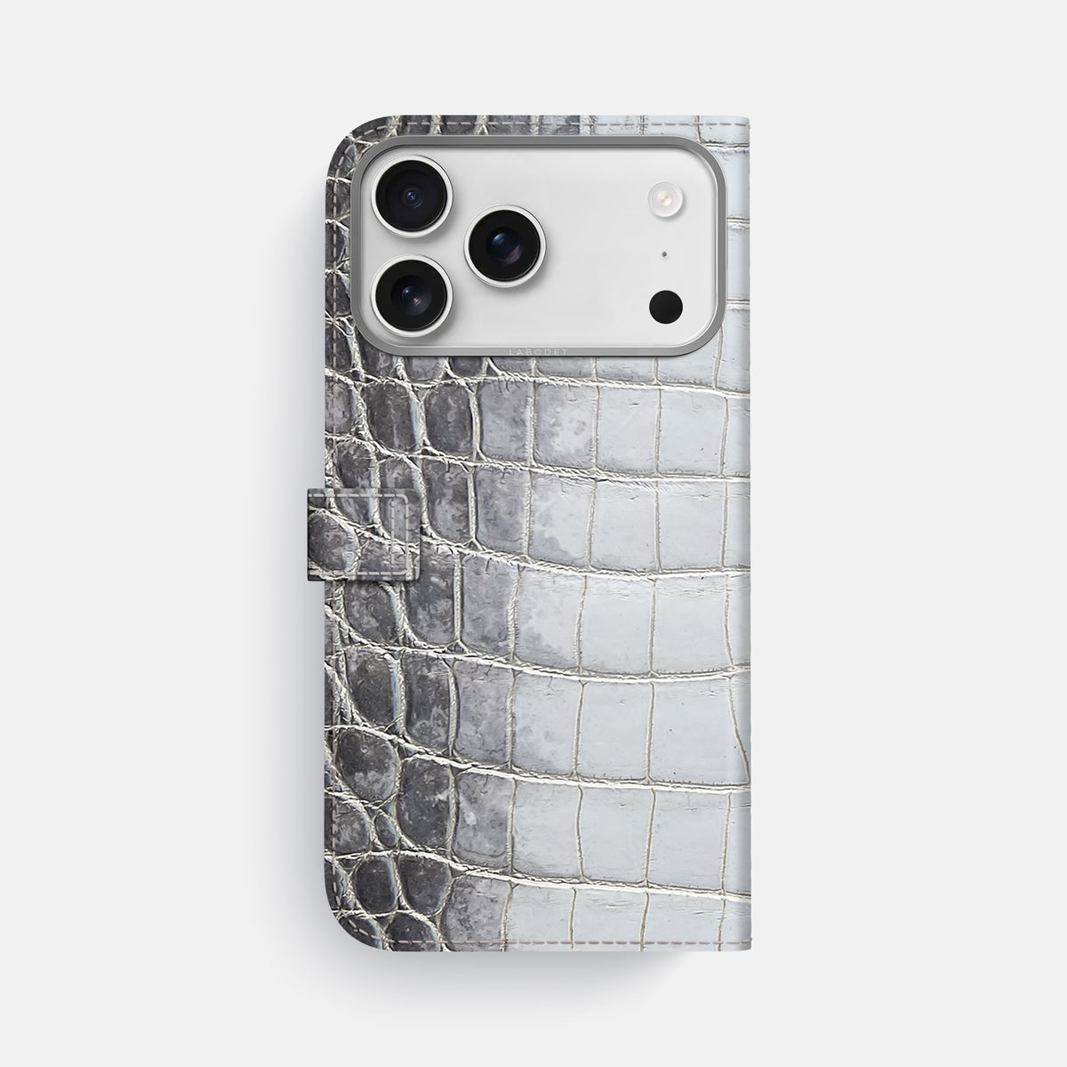 Folio Case with Clasp For iPhone 17 Pro Max In Himalayan Crocodile -3 | Silver-Steel