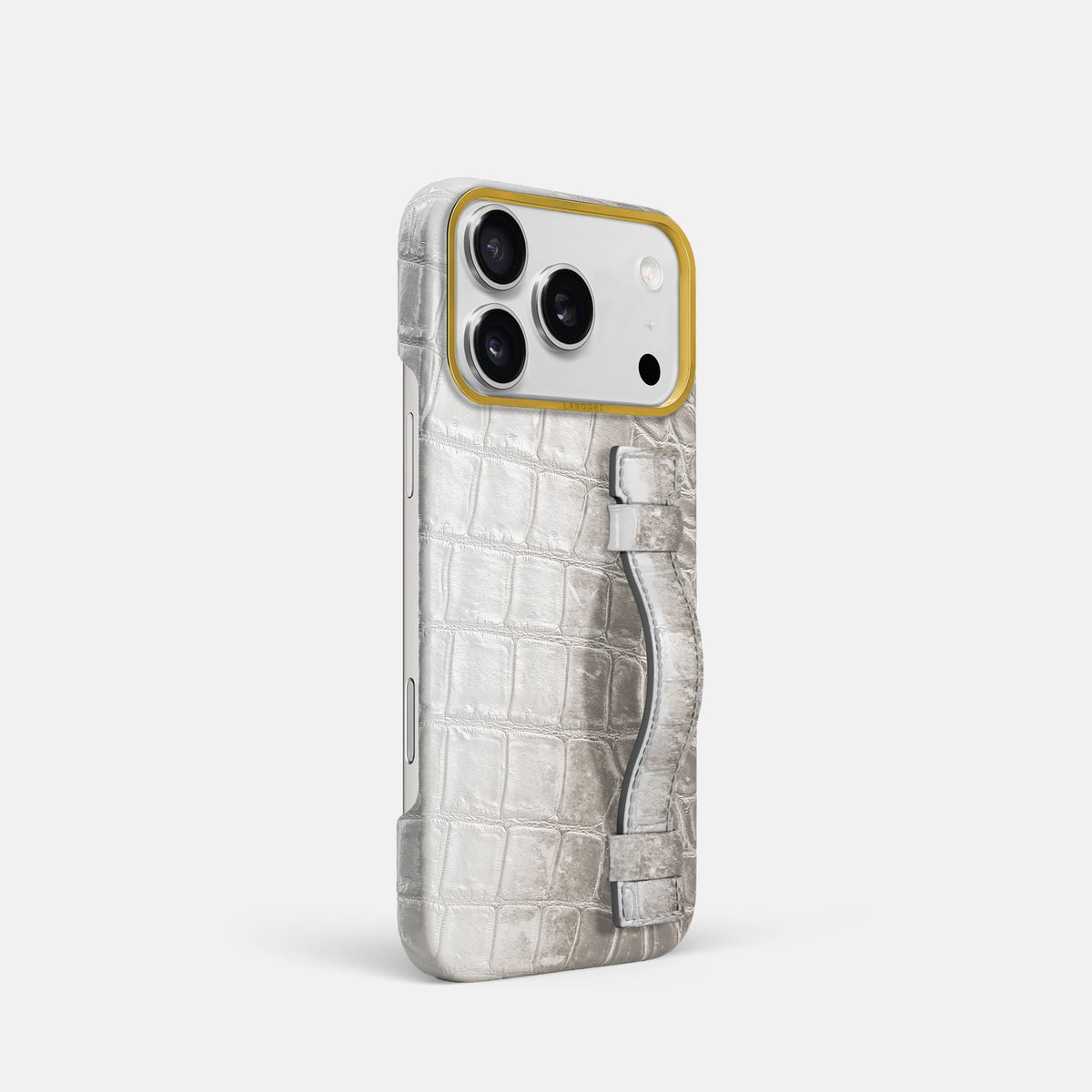 Handle Case For iPhone 18 Pro In Himalayan Crocodile -2 | Grey-Gold